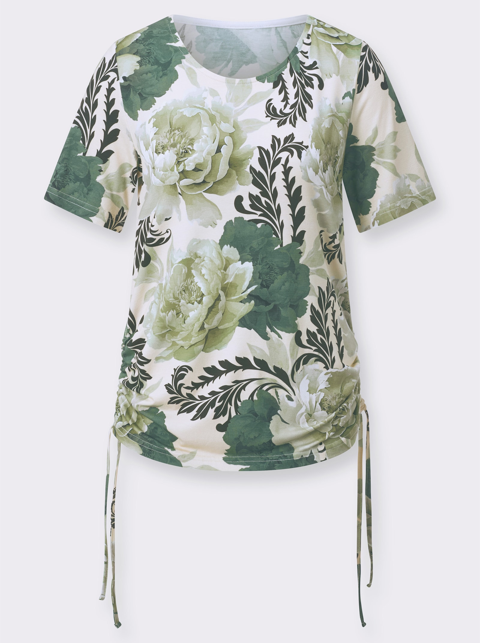  Print-Shirt mit seitlicher Raffung - champagner-lindgrün-bedruckt