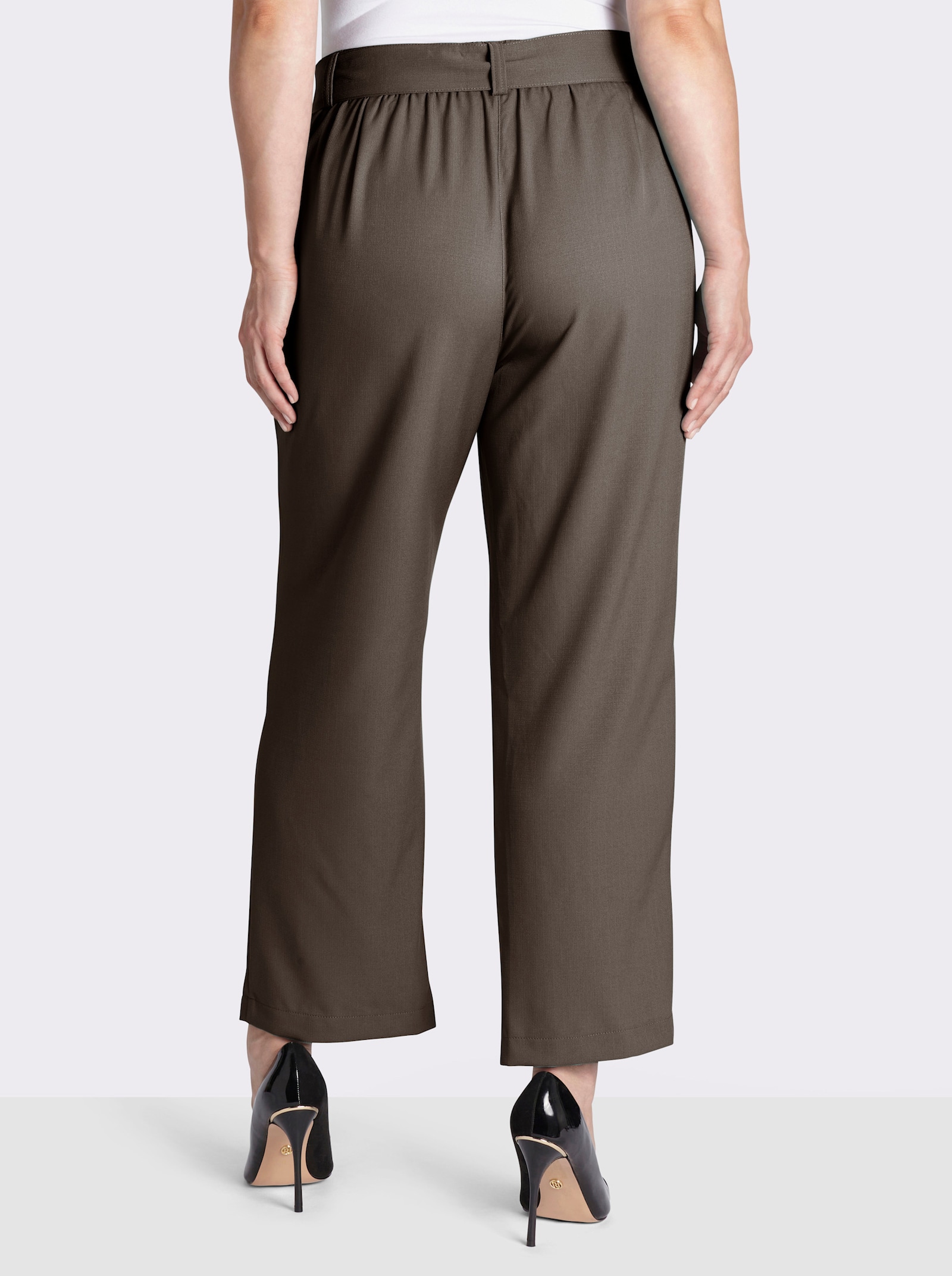 Palazzohose mit Bindegürtel - khaki
