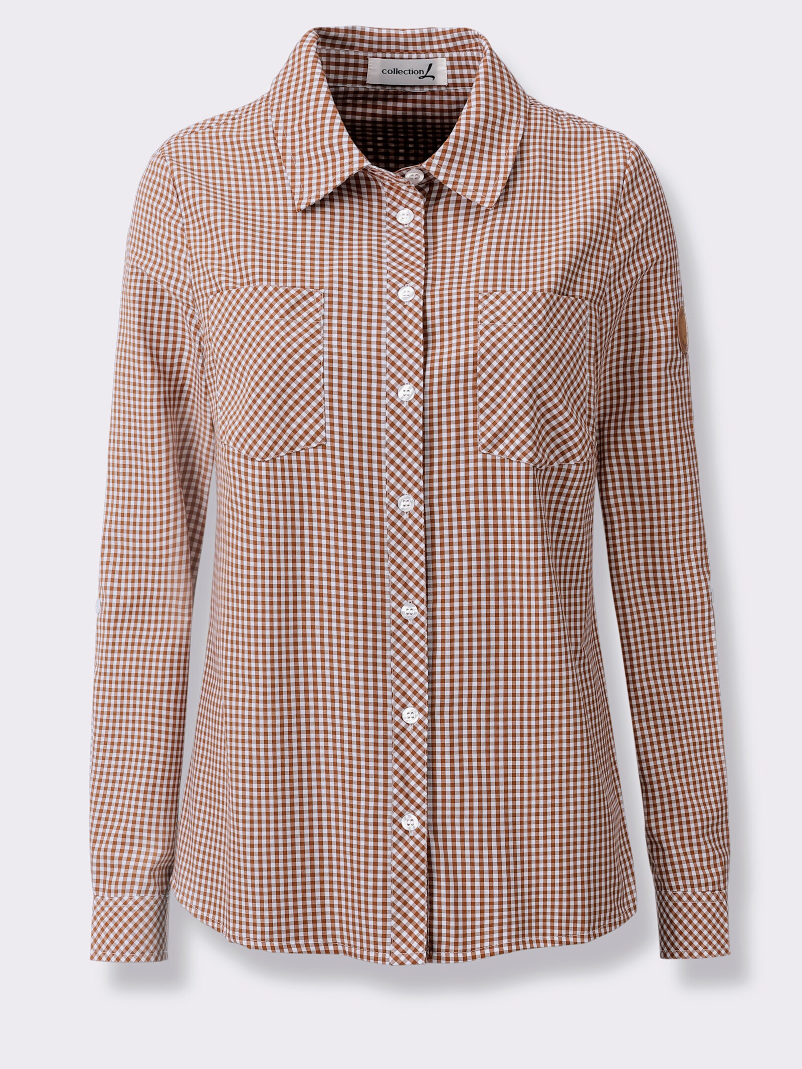  Karobluse mit Brusttaschen - cognac-weiß-kariert