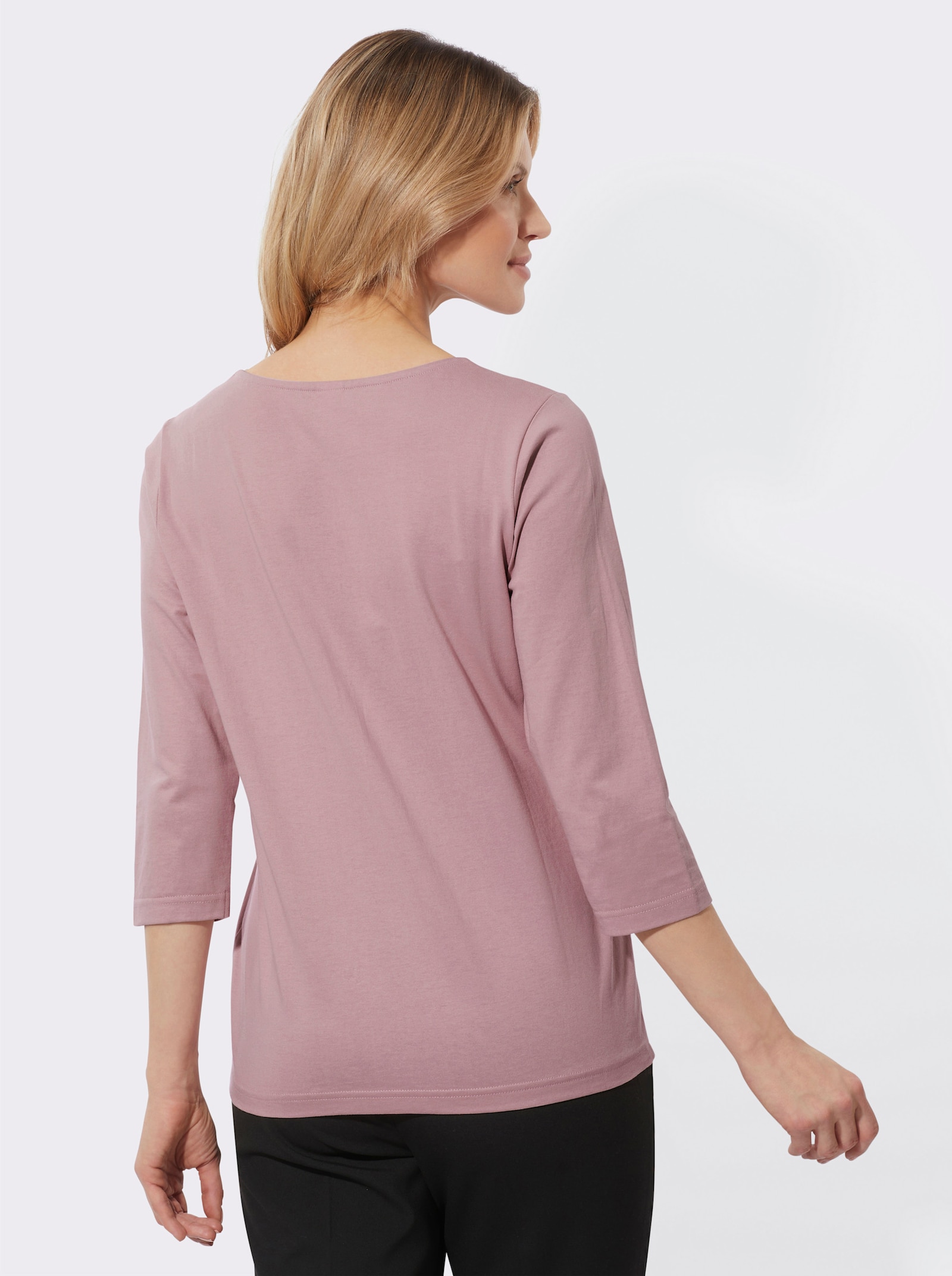 3/4-Arm-Shirt mit Spitze am Ausschnitt - mauve