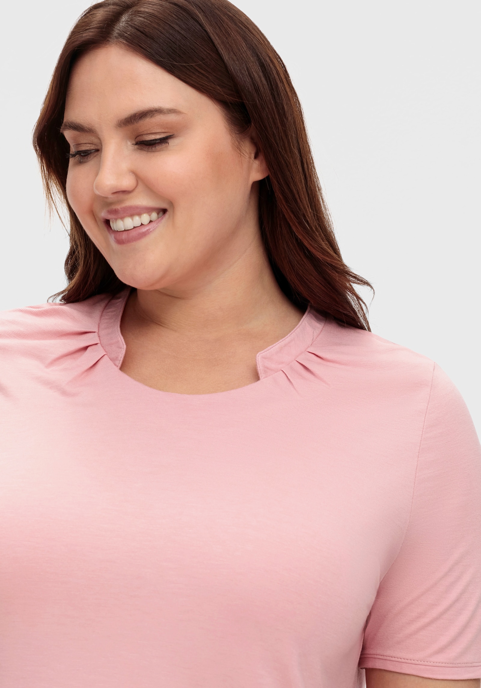 Kurzarmshirt mit Falten vorne - rosenquarz