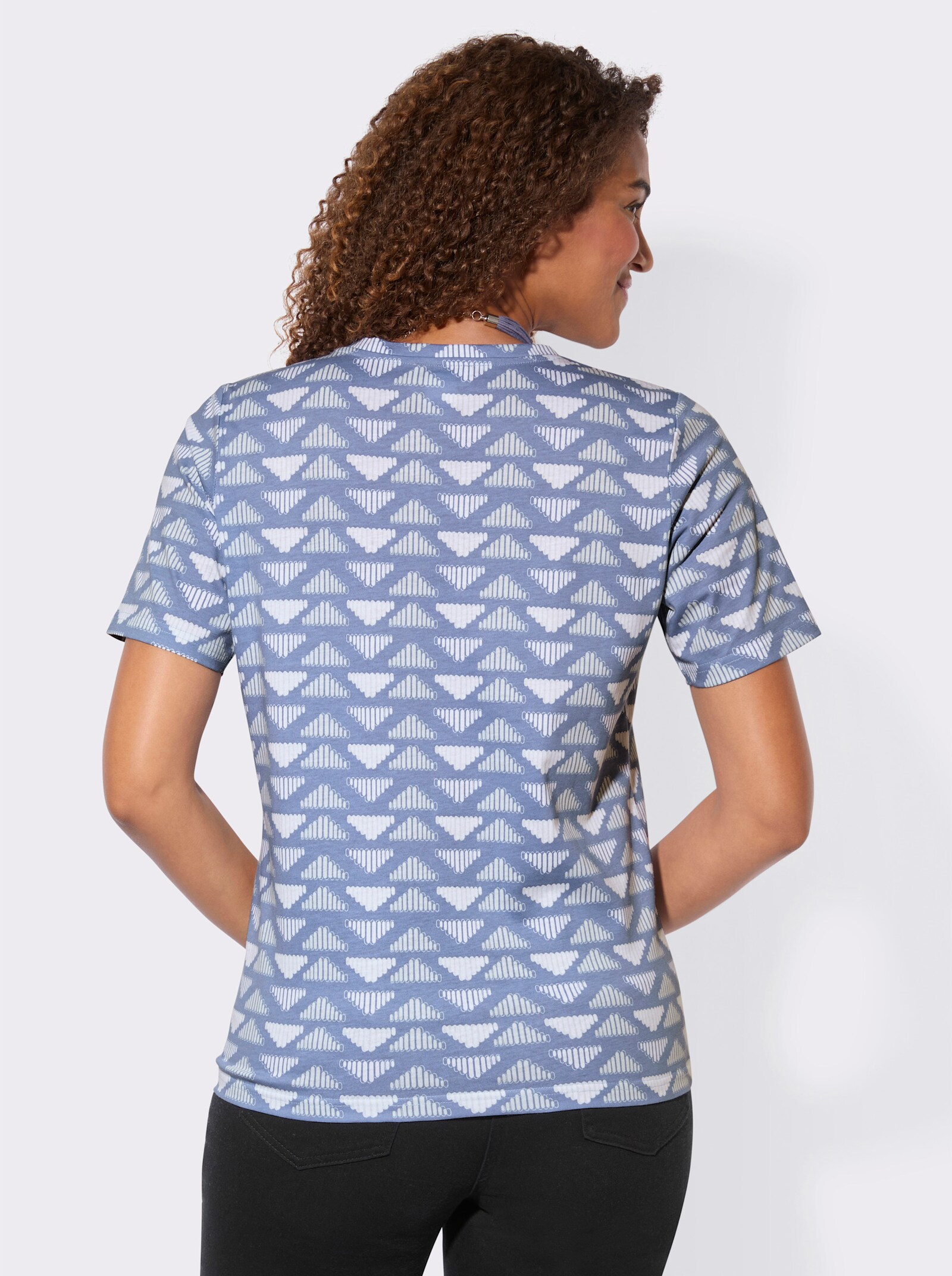 Kurzarmshirt aus reiner Baumwolle - taubenblau-zartmint-gemustert