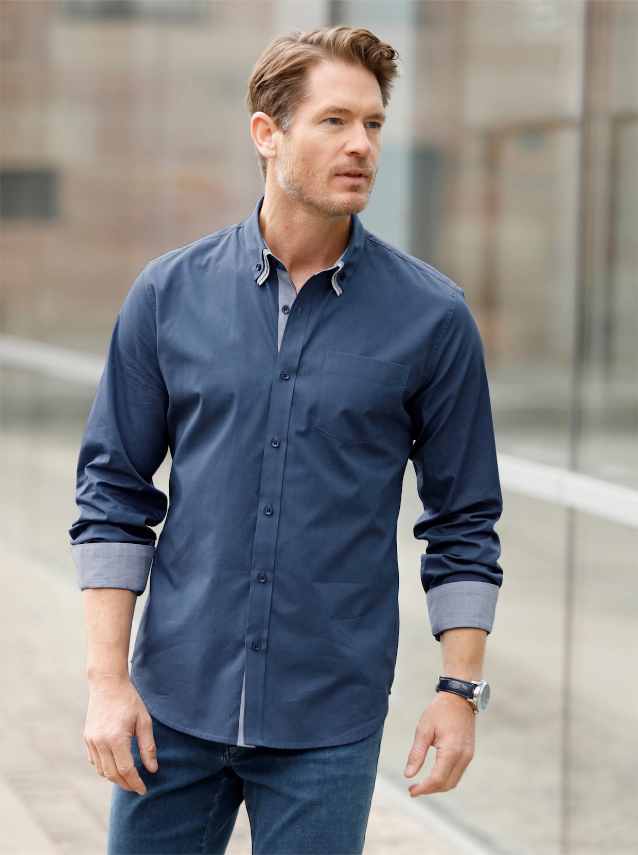 Marco Donati Hemd met lange mouwen - jeansblauw