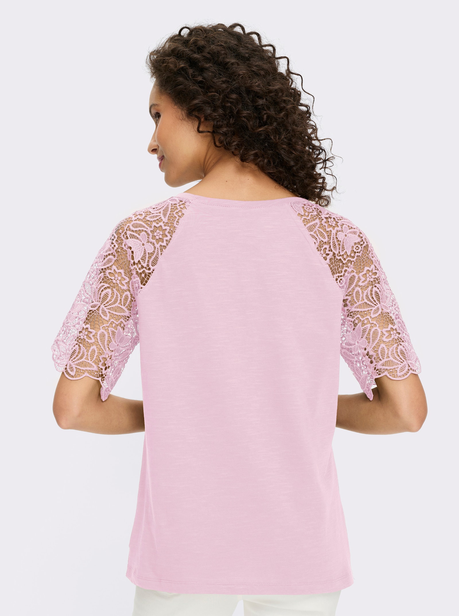 heine Rundhalsshirt mit Spitze - hellrosé