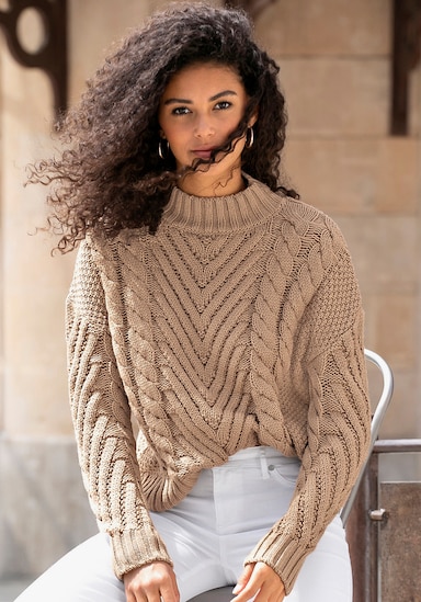 LASCANA Stehkragenpullover - dunkelbeige