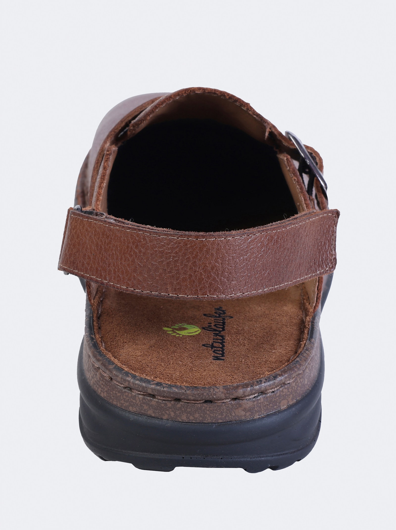 Naturläufer Clog mit Klettverschluss, Glattleder - cognac