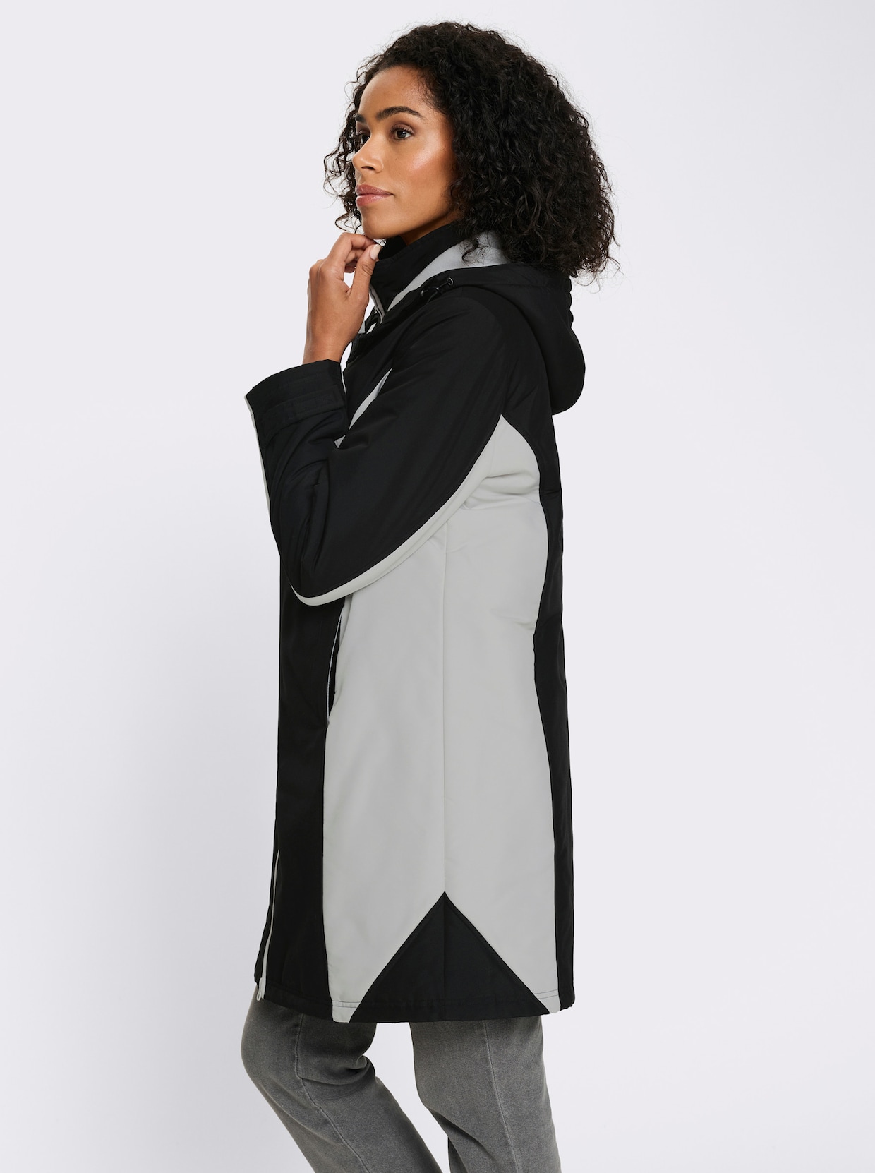 Funktionsmantel mit abnehmbarer Kapuze - schwarz-hellgrau