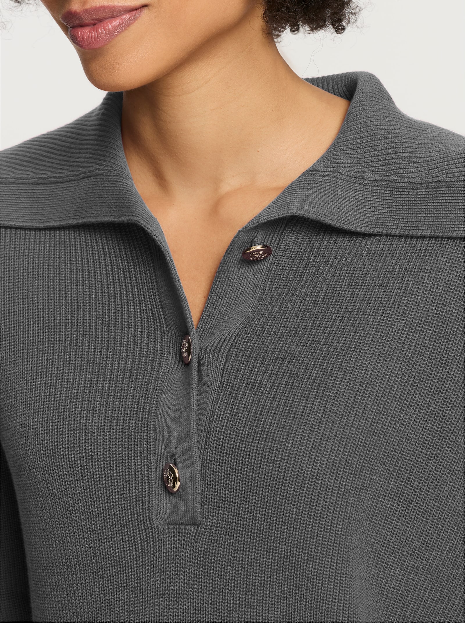 heine Langarm-Pullover mit Umlegekragen - grau-meliert
