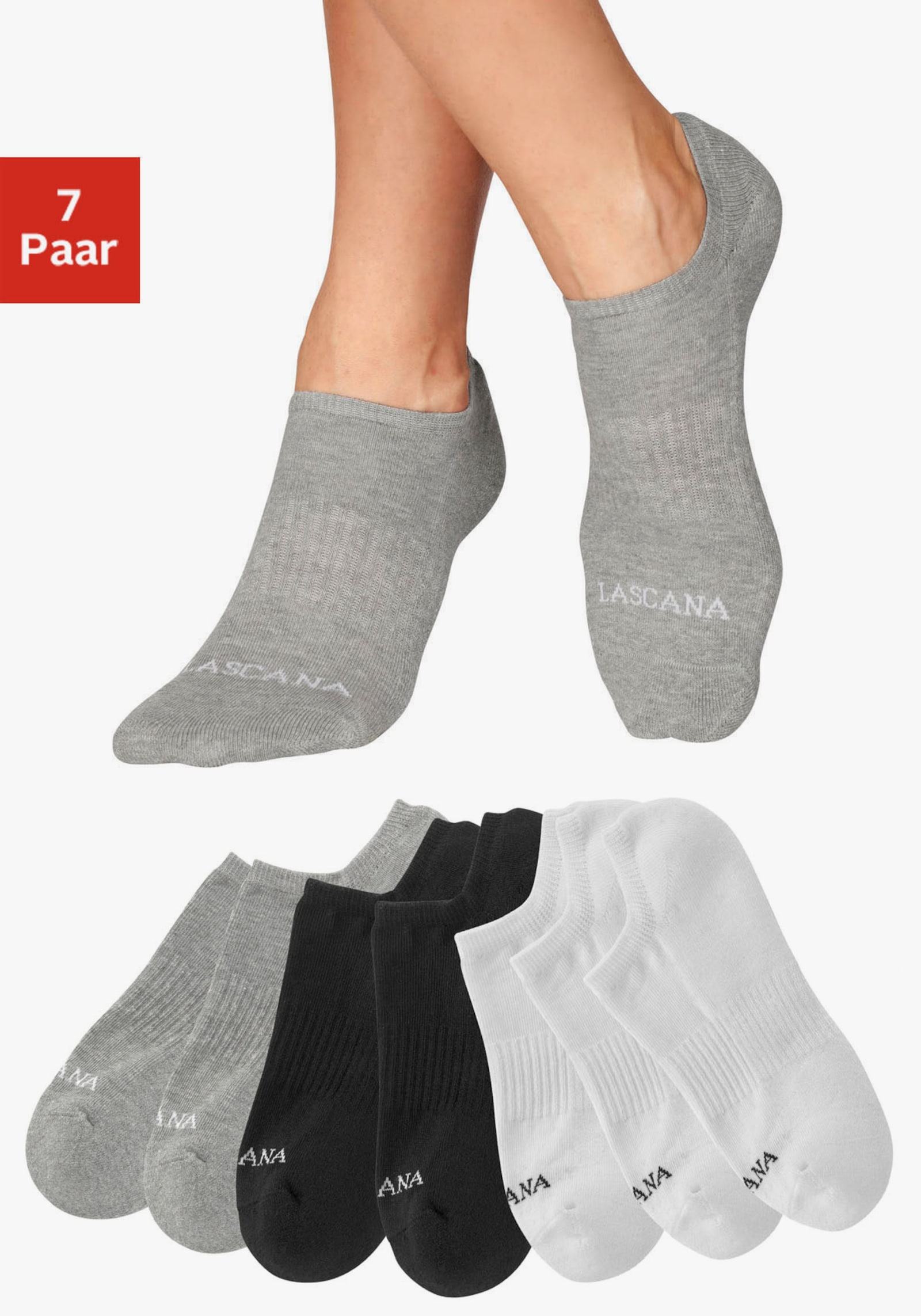 LASCANA ACTIVE Sneakersocken - 3x weiss, 2x schwarz, 2x grau-meliert