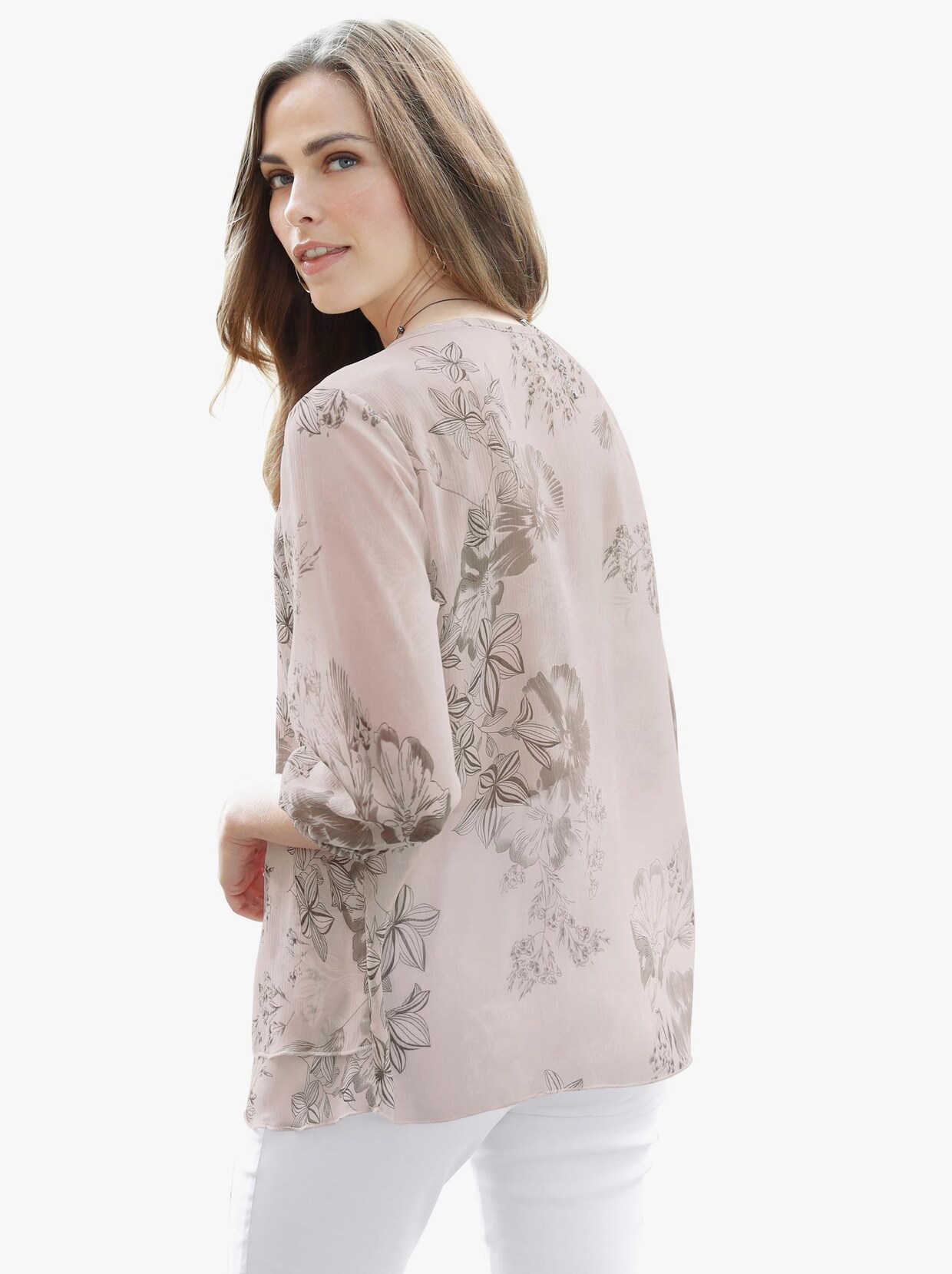 Chiffonblouse - taupe gedessineerd