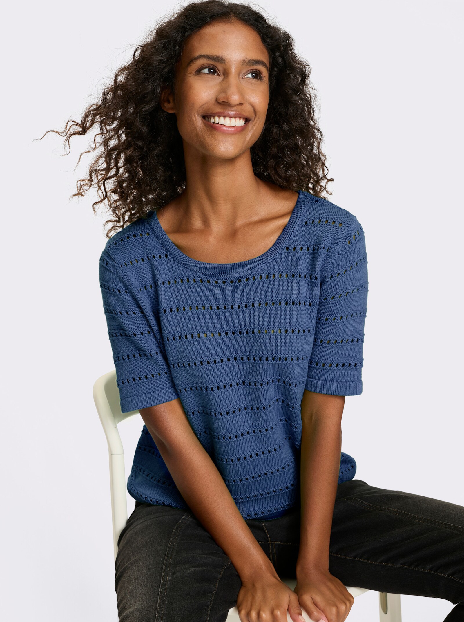 heine Ajourpullover mit 3D-Effekt - jeansblau