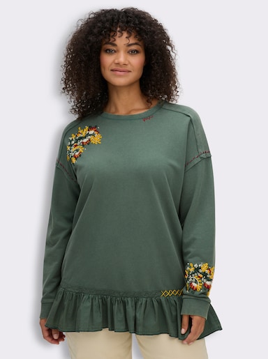 sheego by Joe Browns Sweatshirt mit Volant am Saum - moos