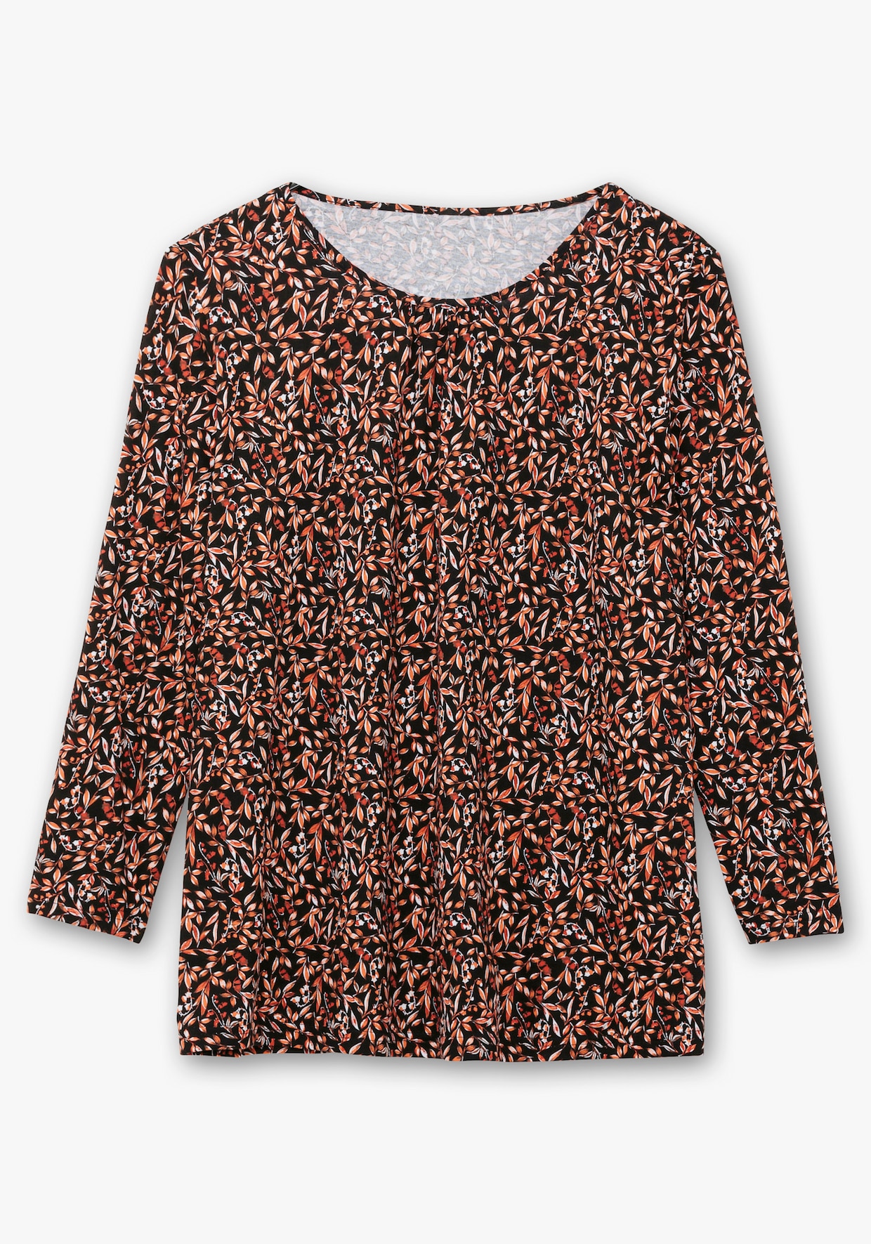 Langarmshirt mit Blüten-Dessin - schwarz-rostrot-bedruckt