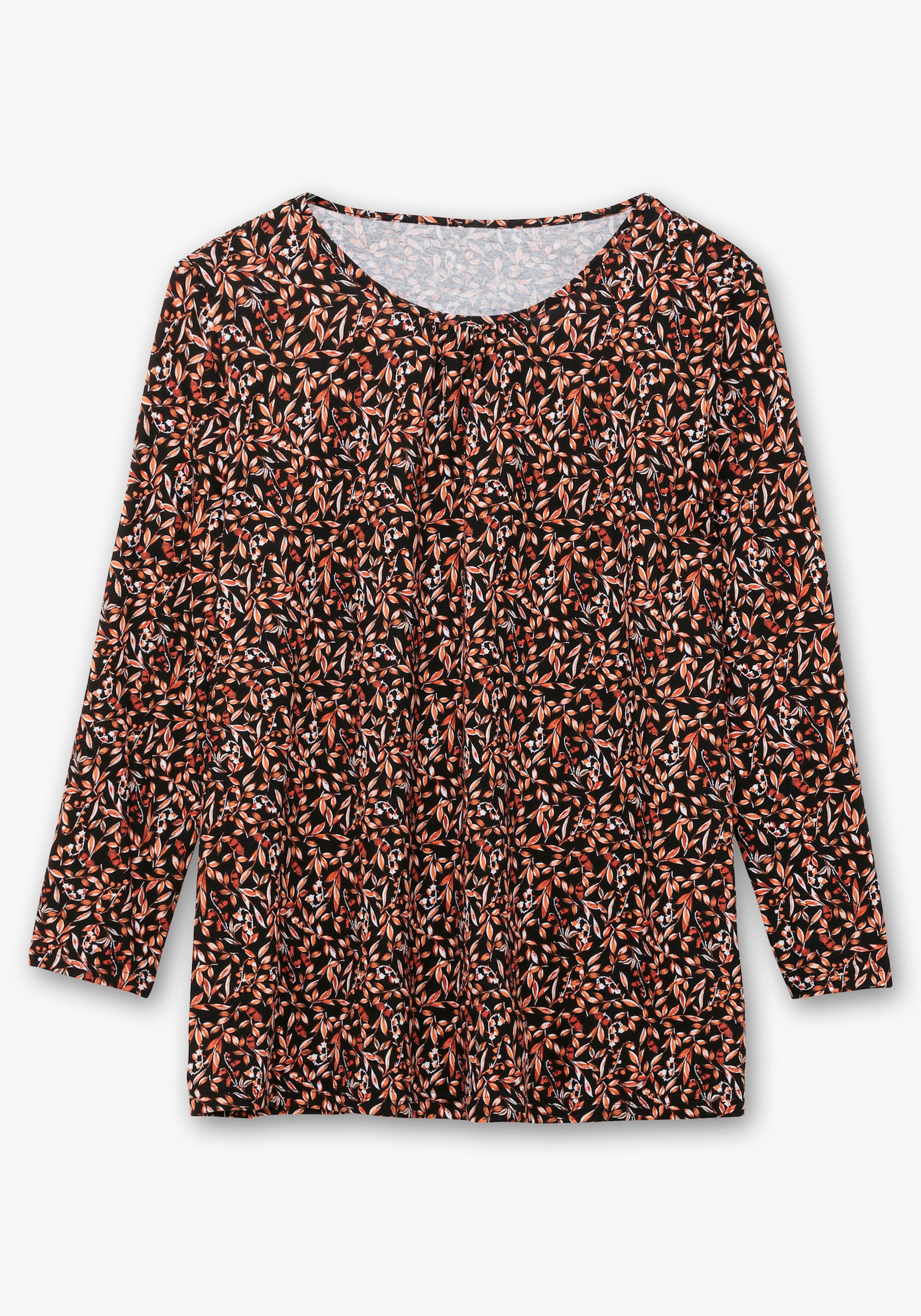 Langarmshirt mit Blüten-Dessin - schwarz-rostrot-bedruckt