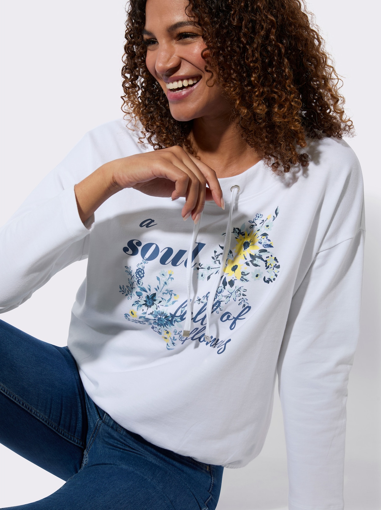 Sweatshirt - weiß-rauchblau-bedruckt