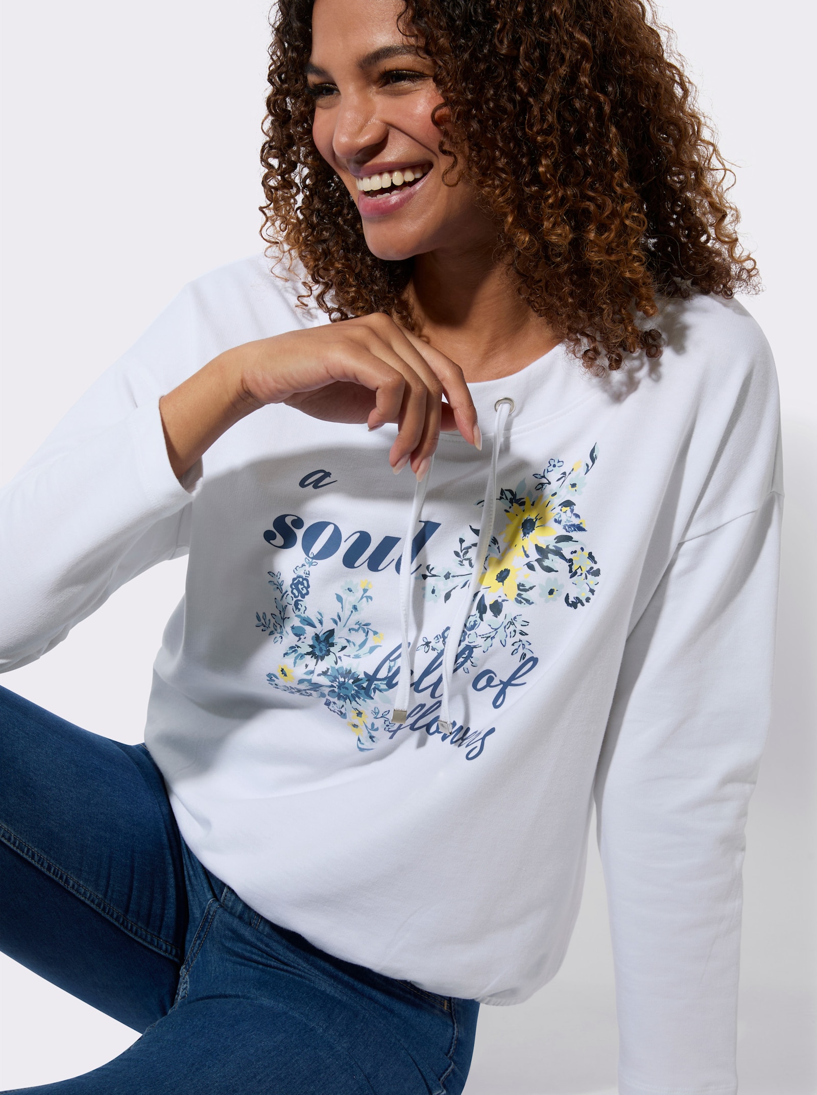 Sweatshirt mit Blumen-Print - weiss-rauchblau-bedruckt