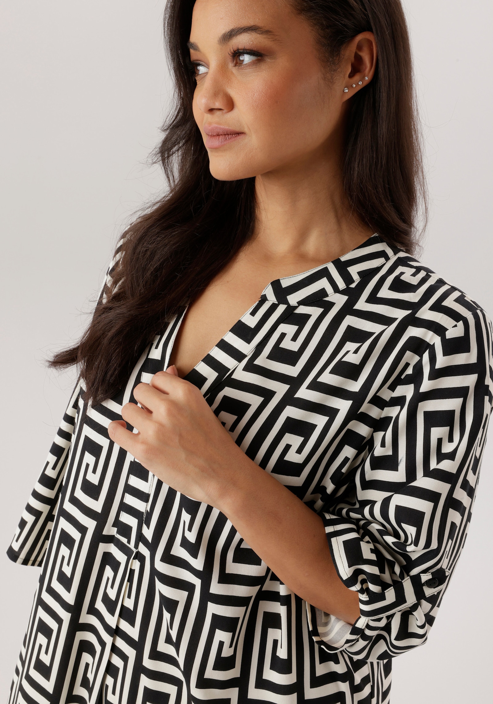 Aniston PLUS Blusenkleid - schwarz-weiß