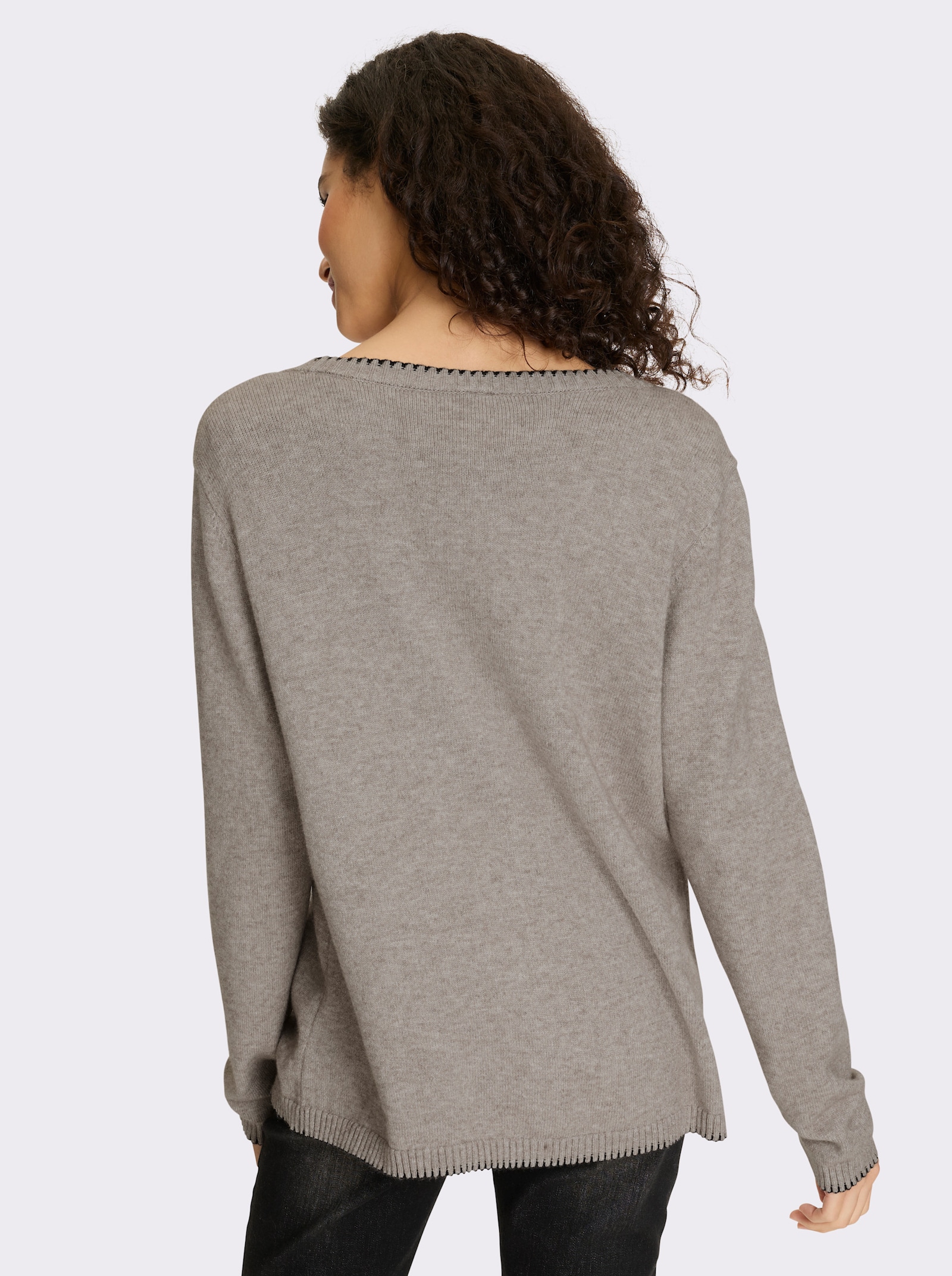 heine Twin-Set mit Kontrast-Details - taupe gemêleerd