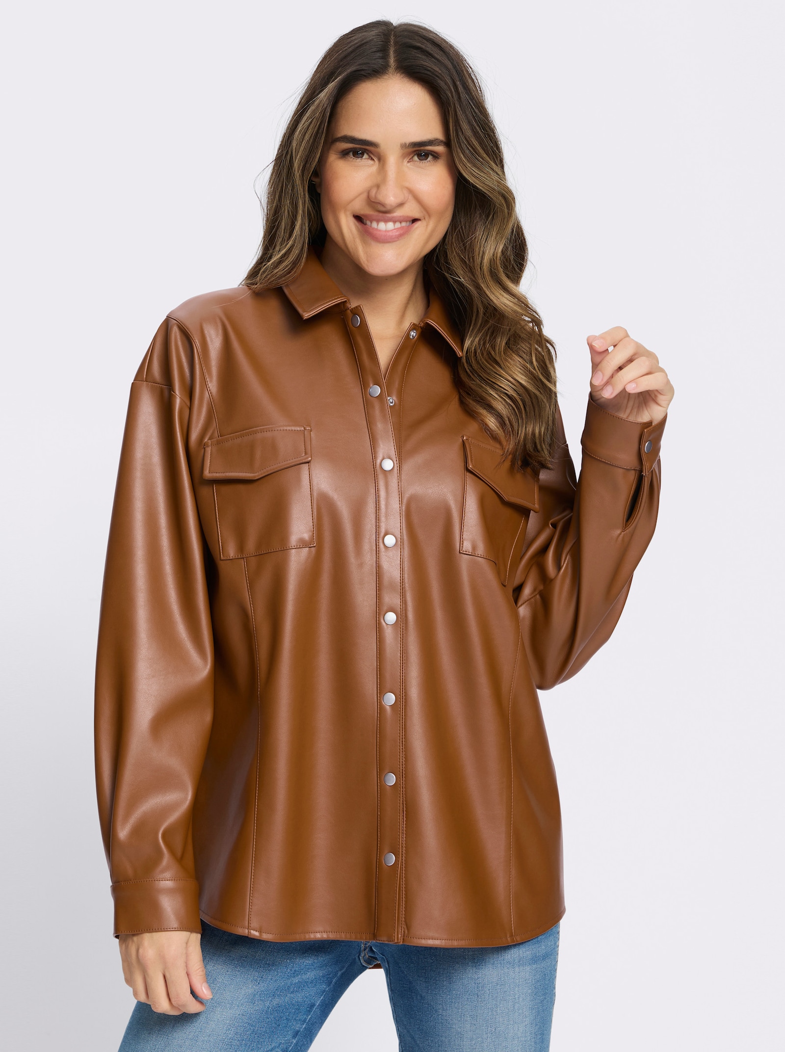 Blusenjacke in Leder-Optik - cognac