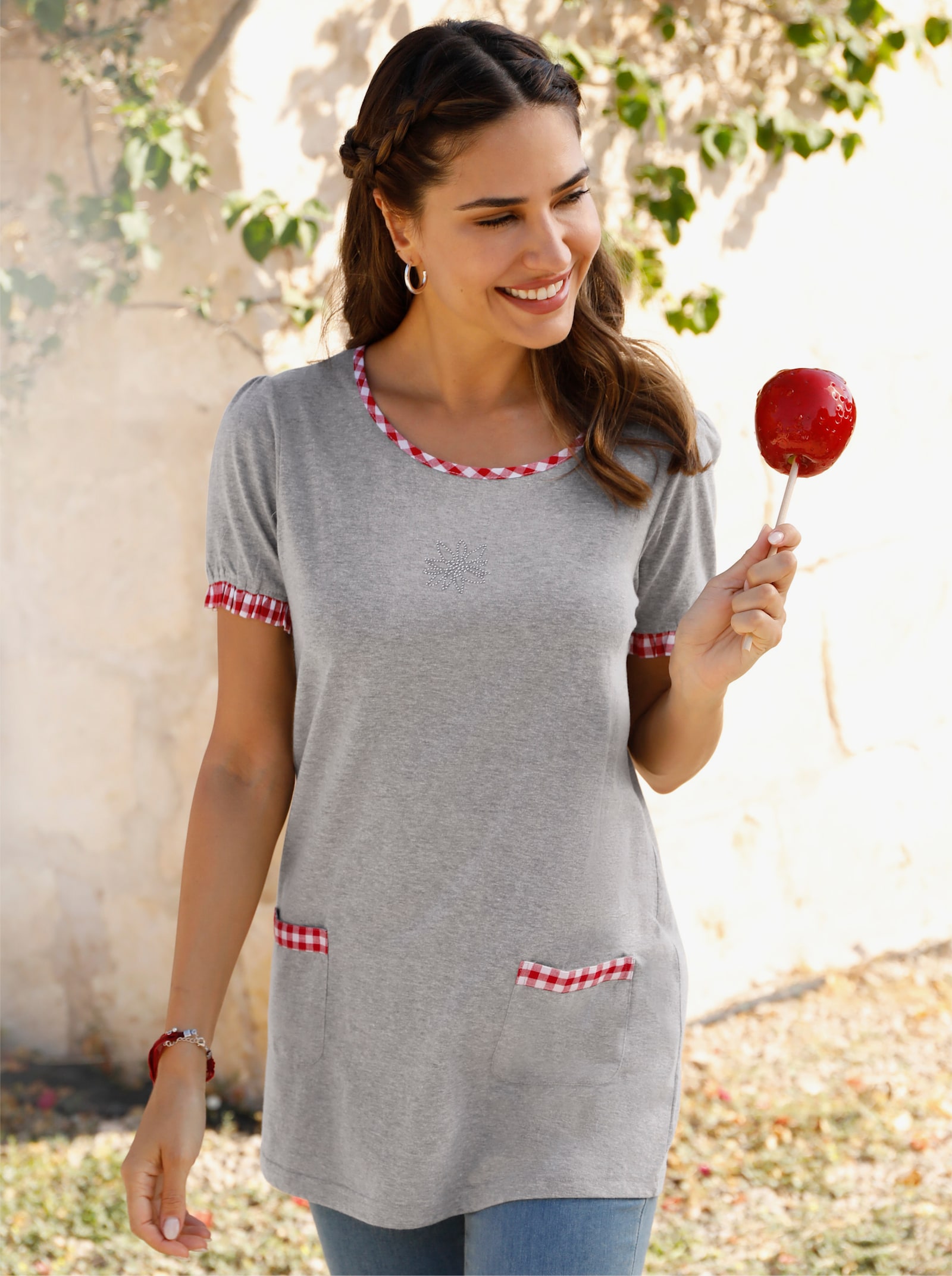 Dl. tričko, kárové detaily - sivá melírovaná