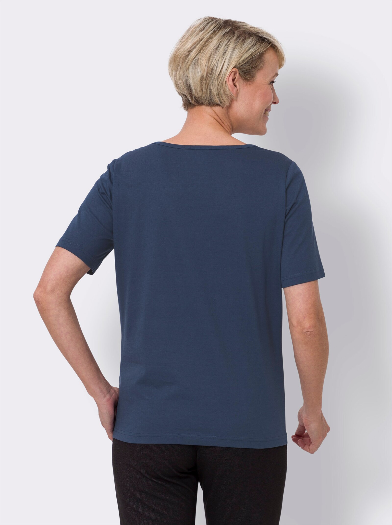 Tričko s krátkymi rukávmi a potlačeným vzorom vpredu - Tmavomodro-tyrkysová