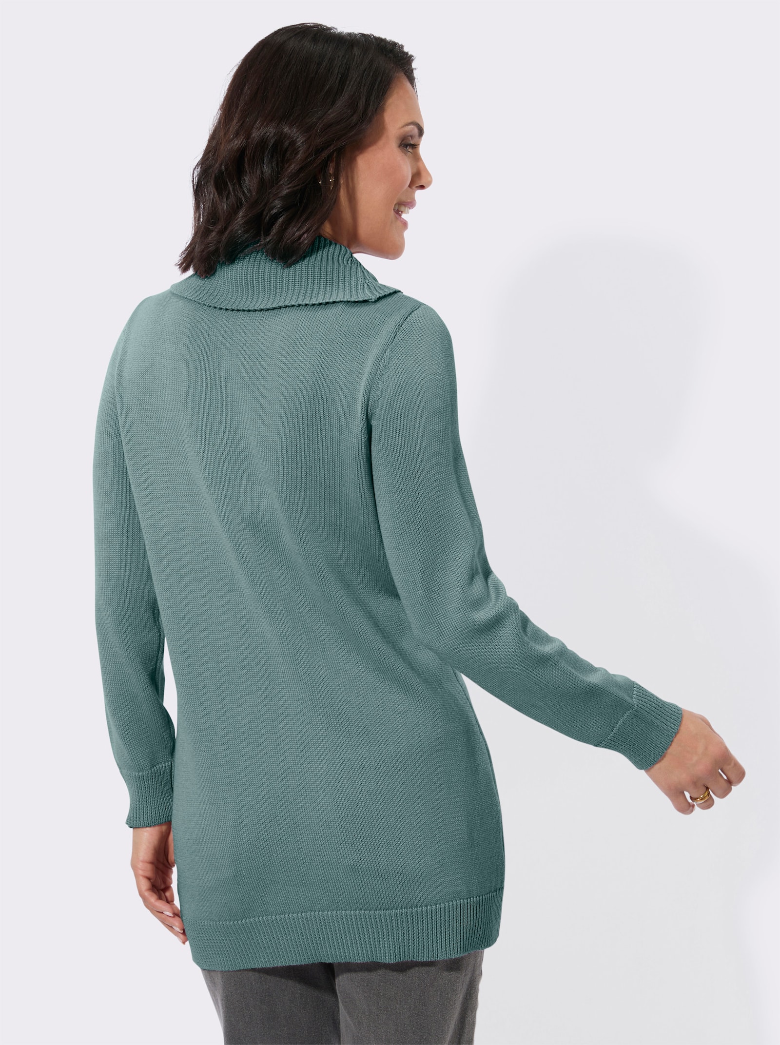 Longpullover mit halsfernem Rollkragen - jade