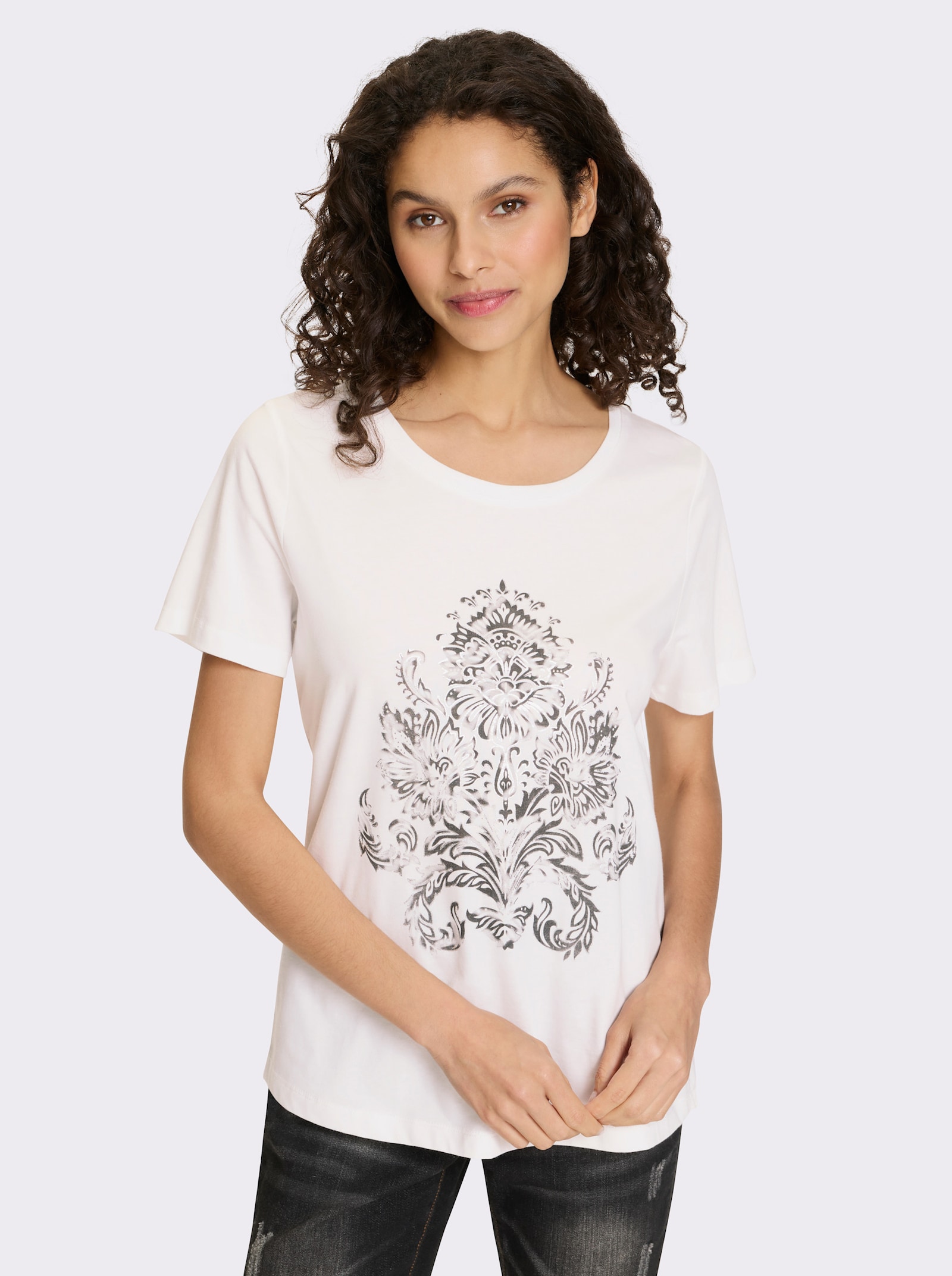 T-shirt avec imprimé feuille - écru