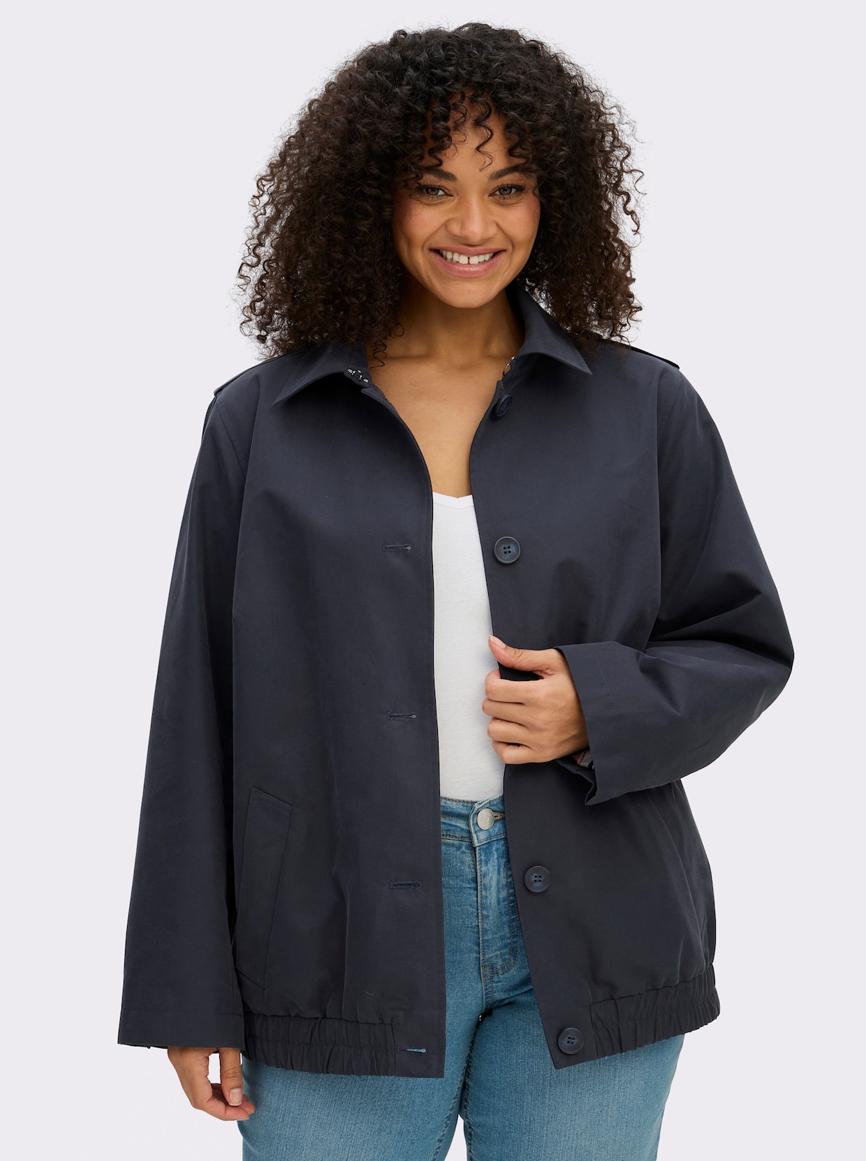 sheego Blouson mit Schulterklappen - tiefblau