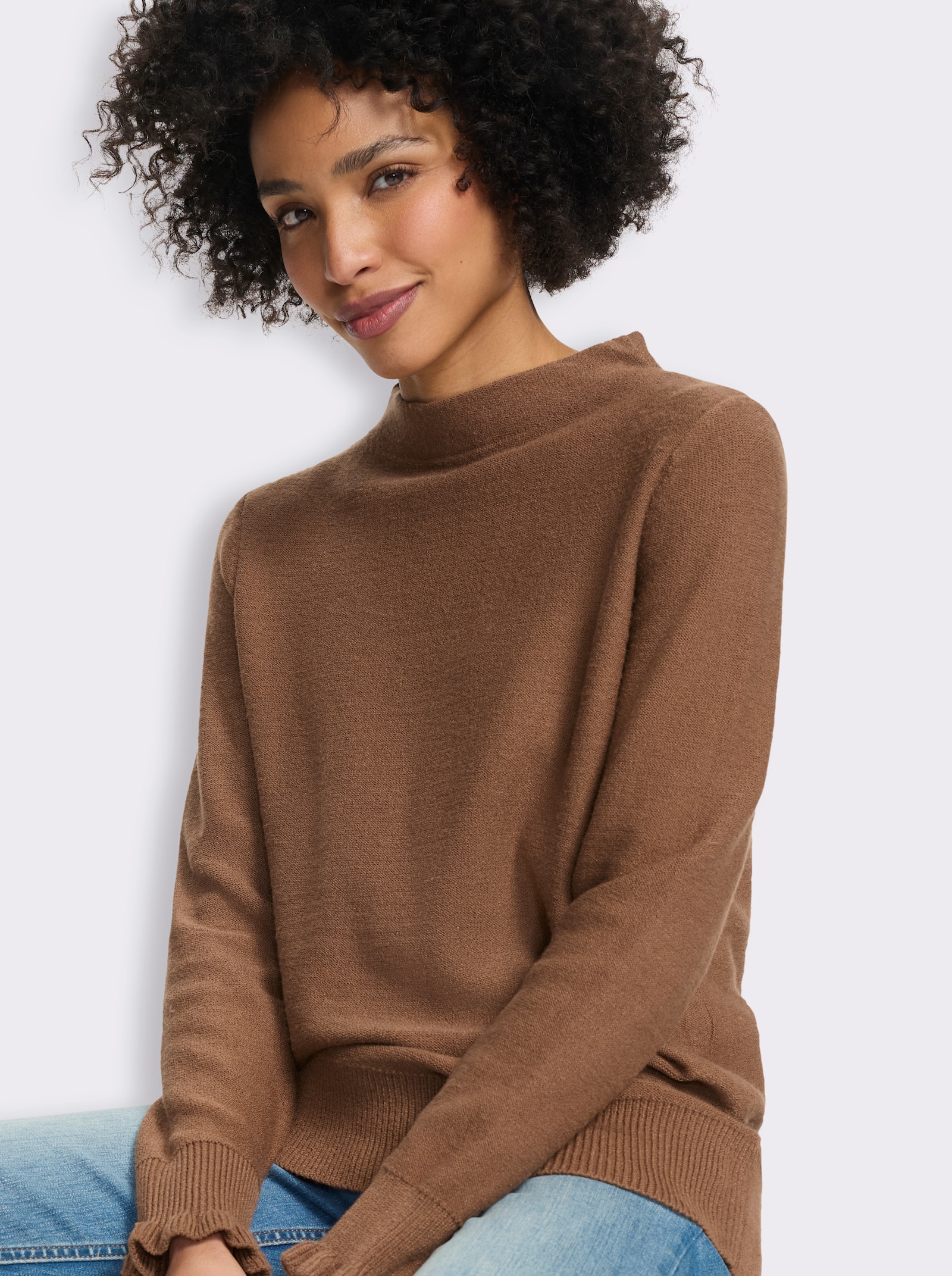 heine Pullover mit Rüschen - braun