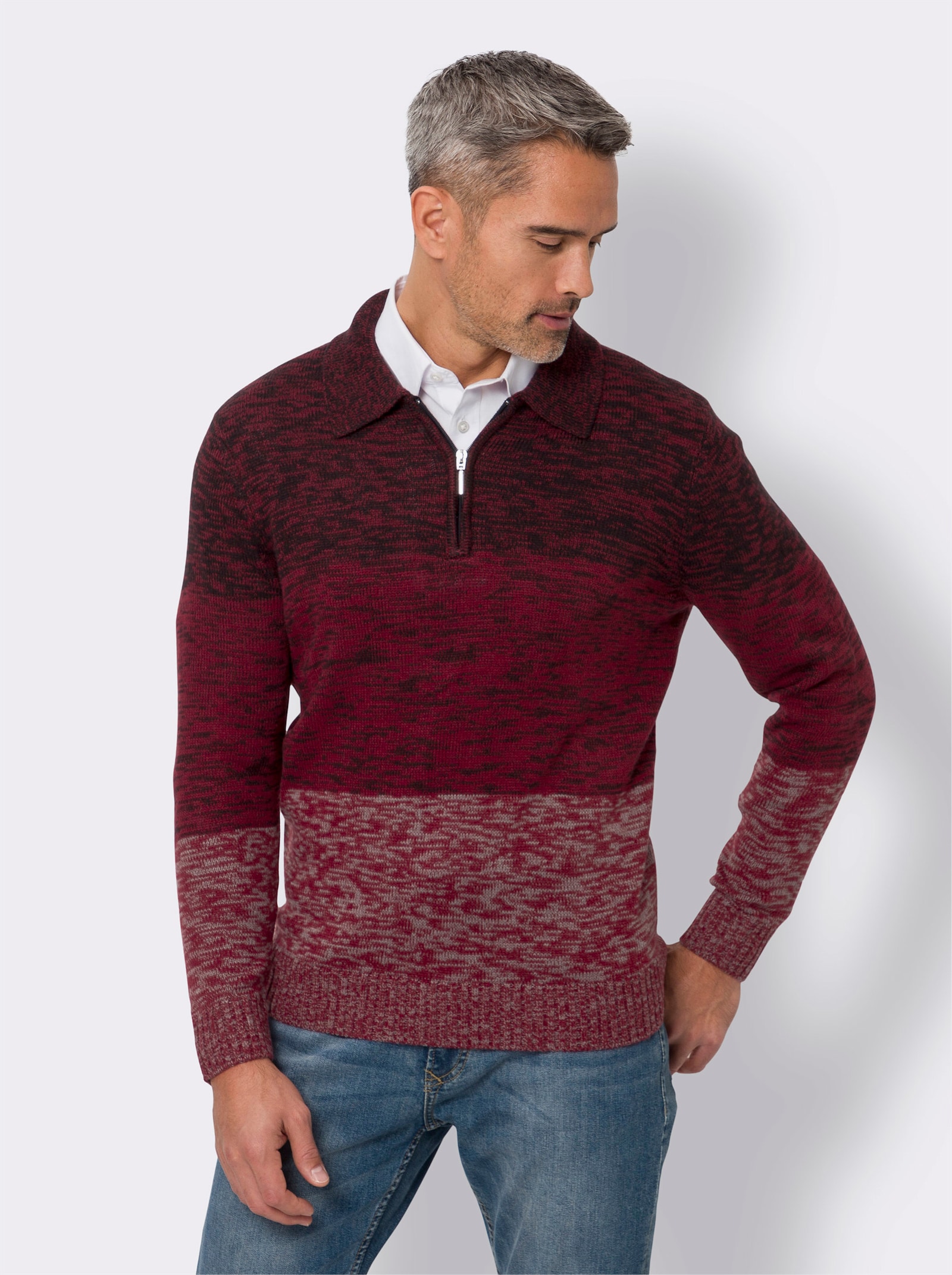 Polopullover in colour-blocking-dessin - zwart/donkerrood gedessineerd