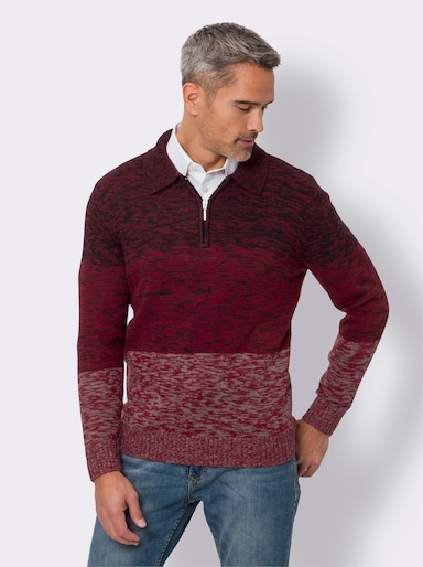 Polopullover im Colour-Blocking-Dessin - schwarz-dunkelrot-gemustert