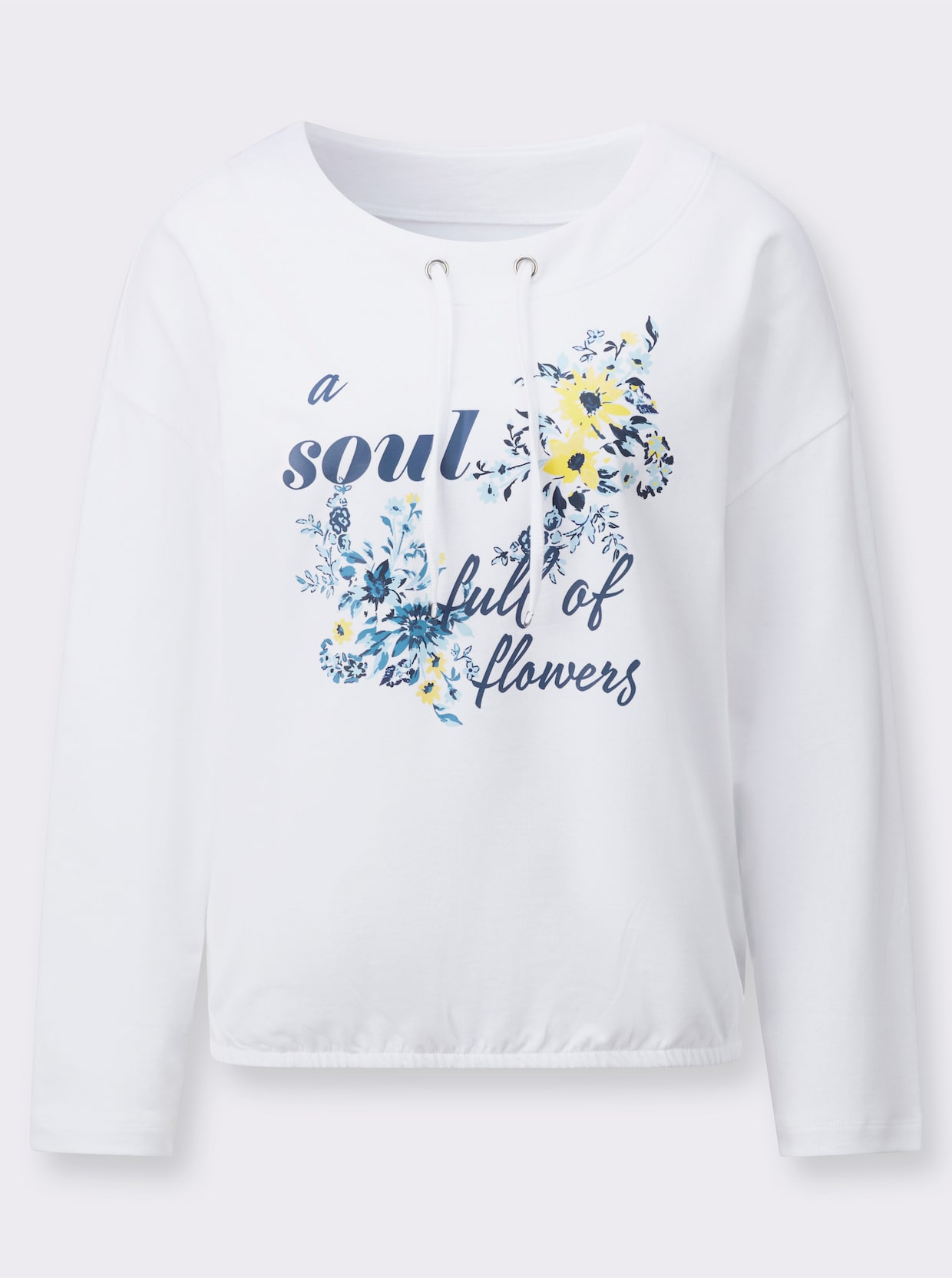 Sweatshirt - weiß-rauchblau-bedruckt
