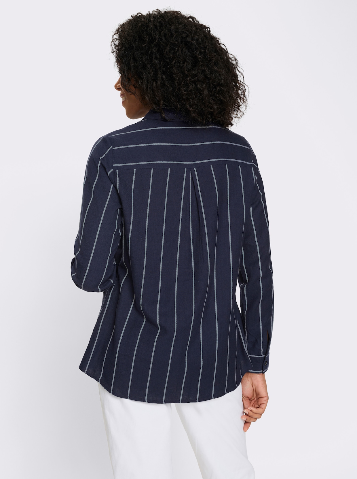 Longbluse im Streifen-Dessin - marine-ecru-gestreift