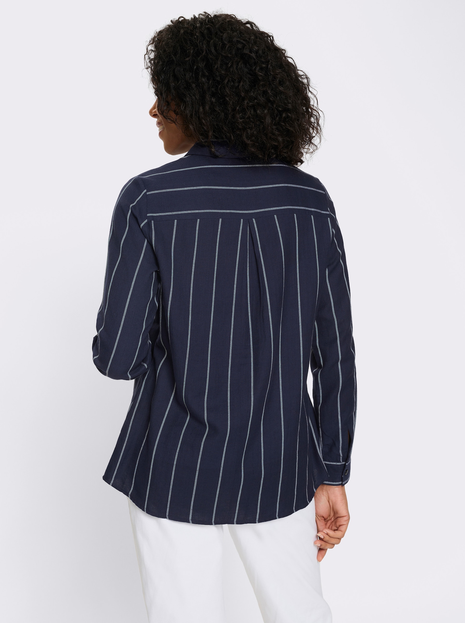 Longbluse im Streifen-Dessin - marine-ecru-gestreift