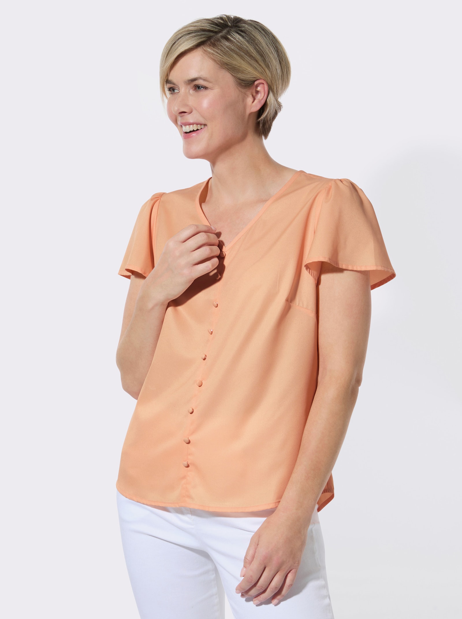 Schlupfbluse mit Flügelärmeln - apricot