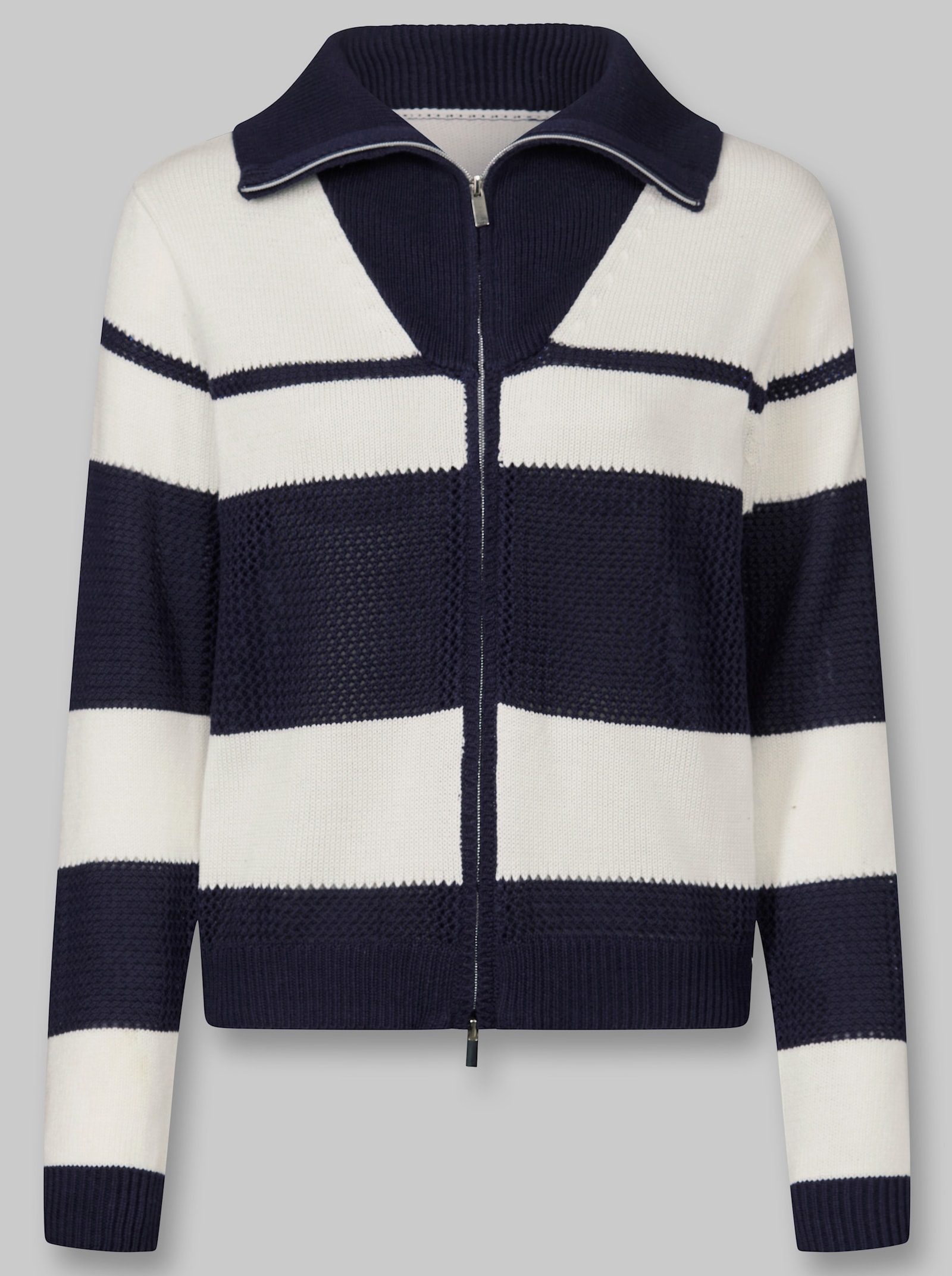 heine Strickjacke mit Ajour-Einsätzen - marine-ecru-gemustert
