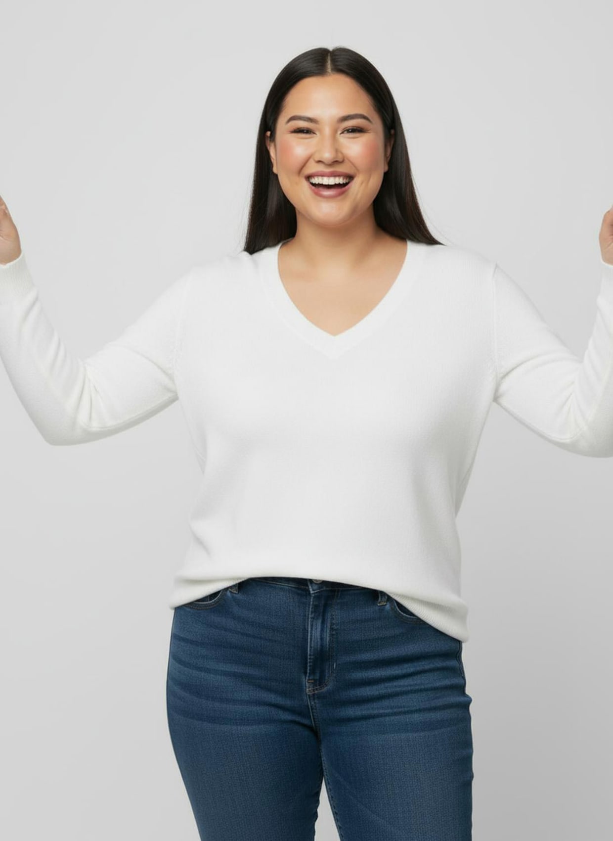 V-Ausschnitt-Pullover aus Feinstrick - ecru