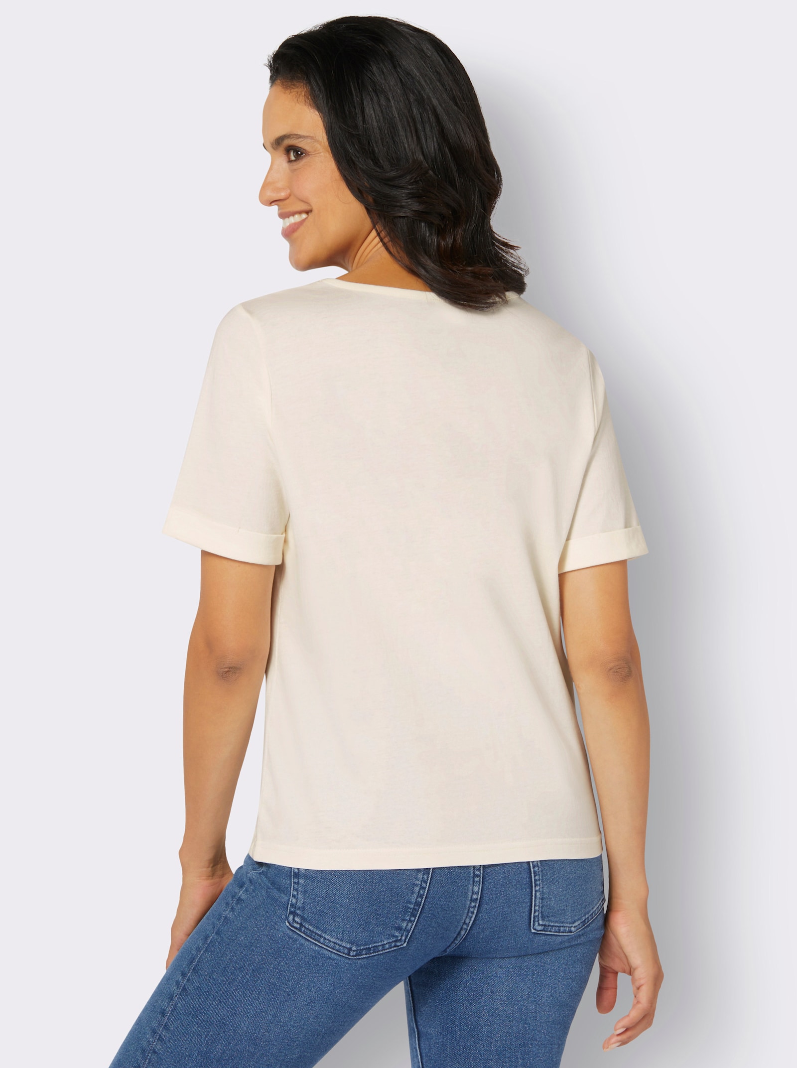 Kurzarmshirt mit Blüten-Motiv - champagner-khaki-bedruckt