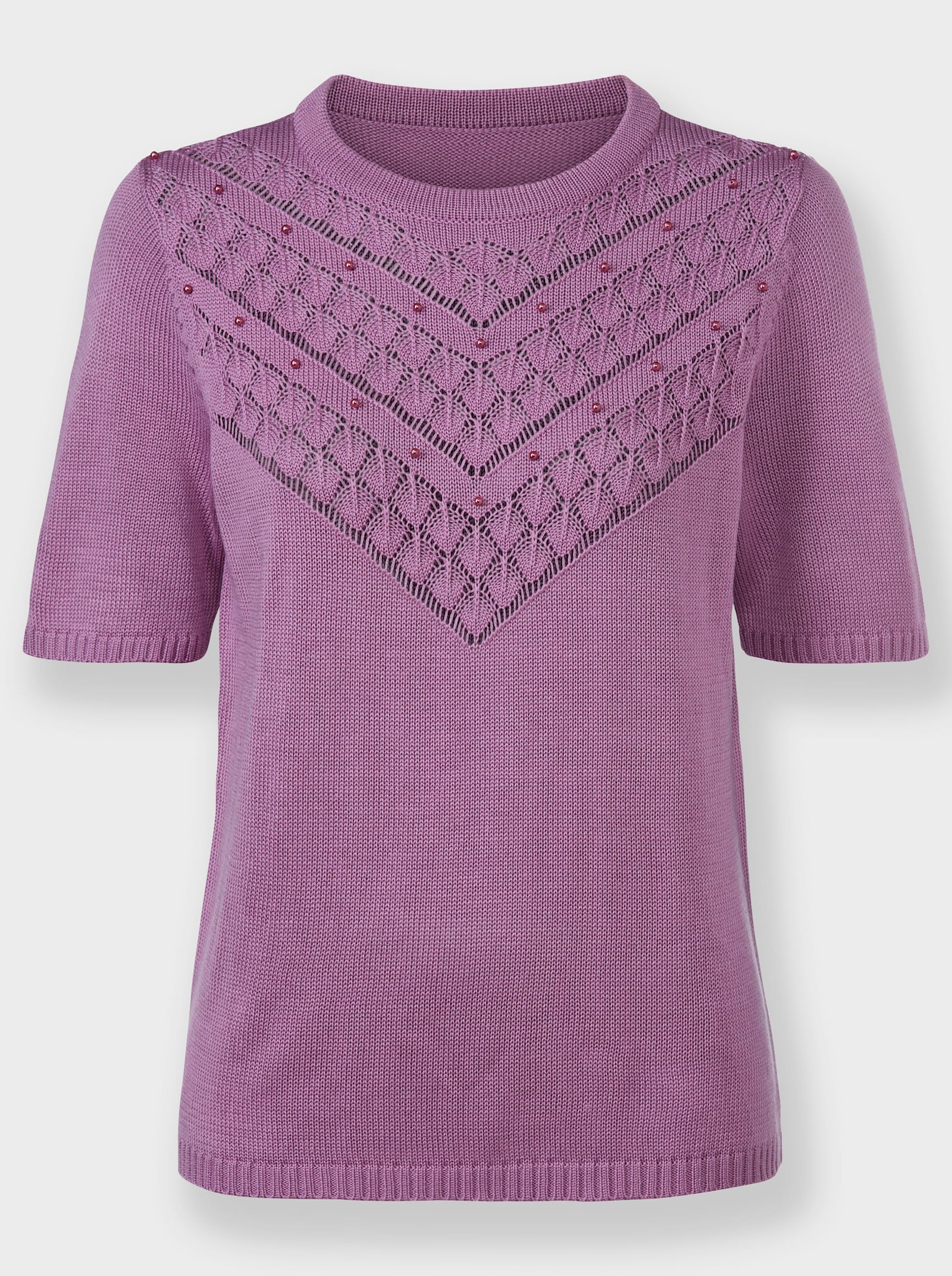 Ajourpullover mit Zierperlen - orchidee