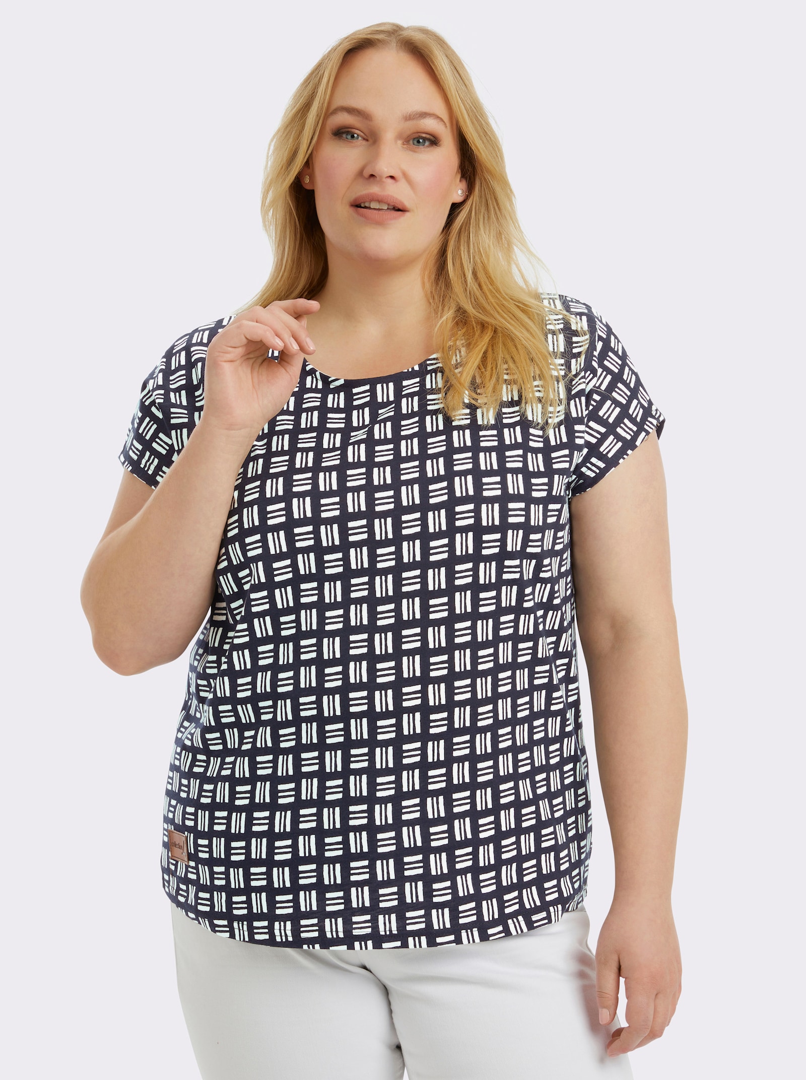 Print-Shirt aus reiner Baumwolle - marine-ecru-bedruckt