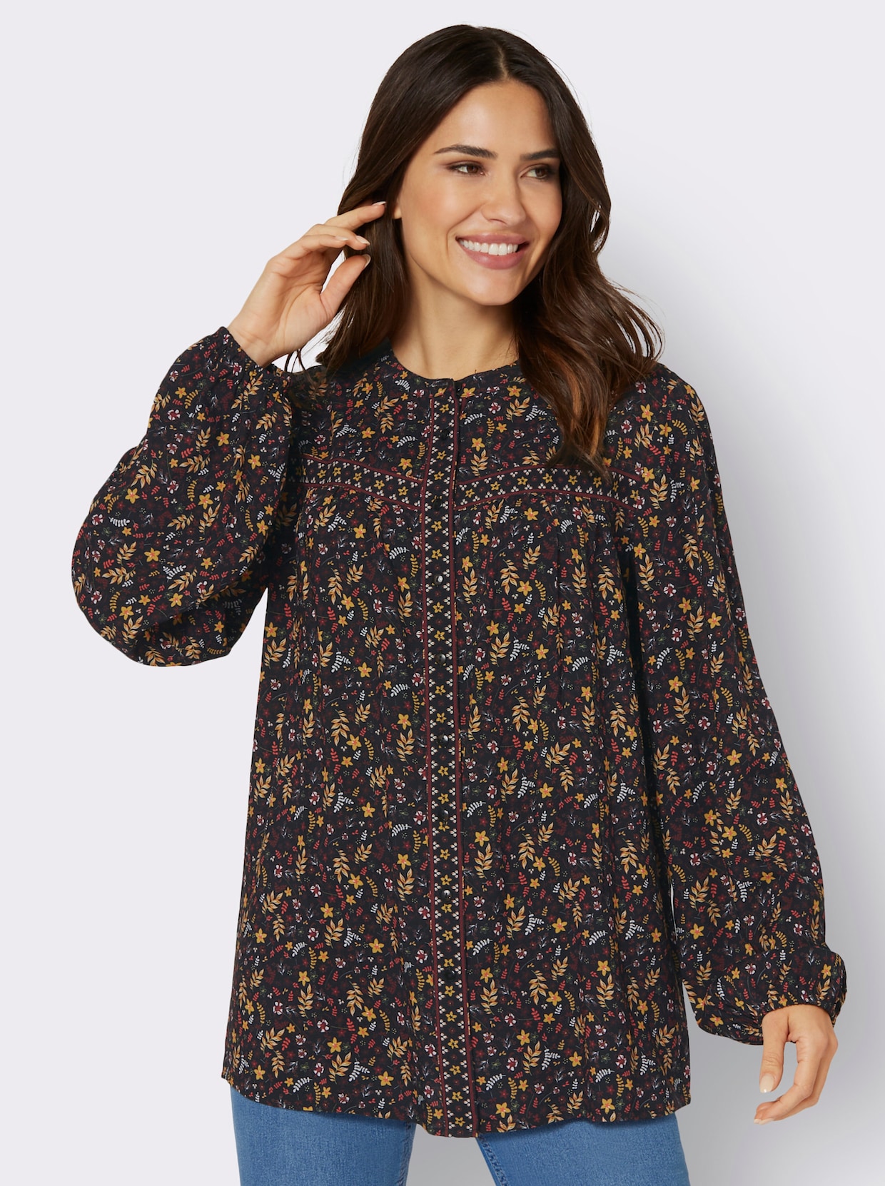 Blouse met lange mouwen - zwart/roodbruin bedrukt