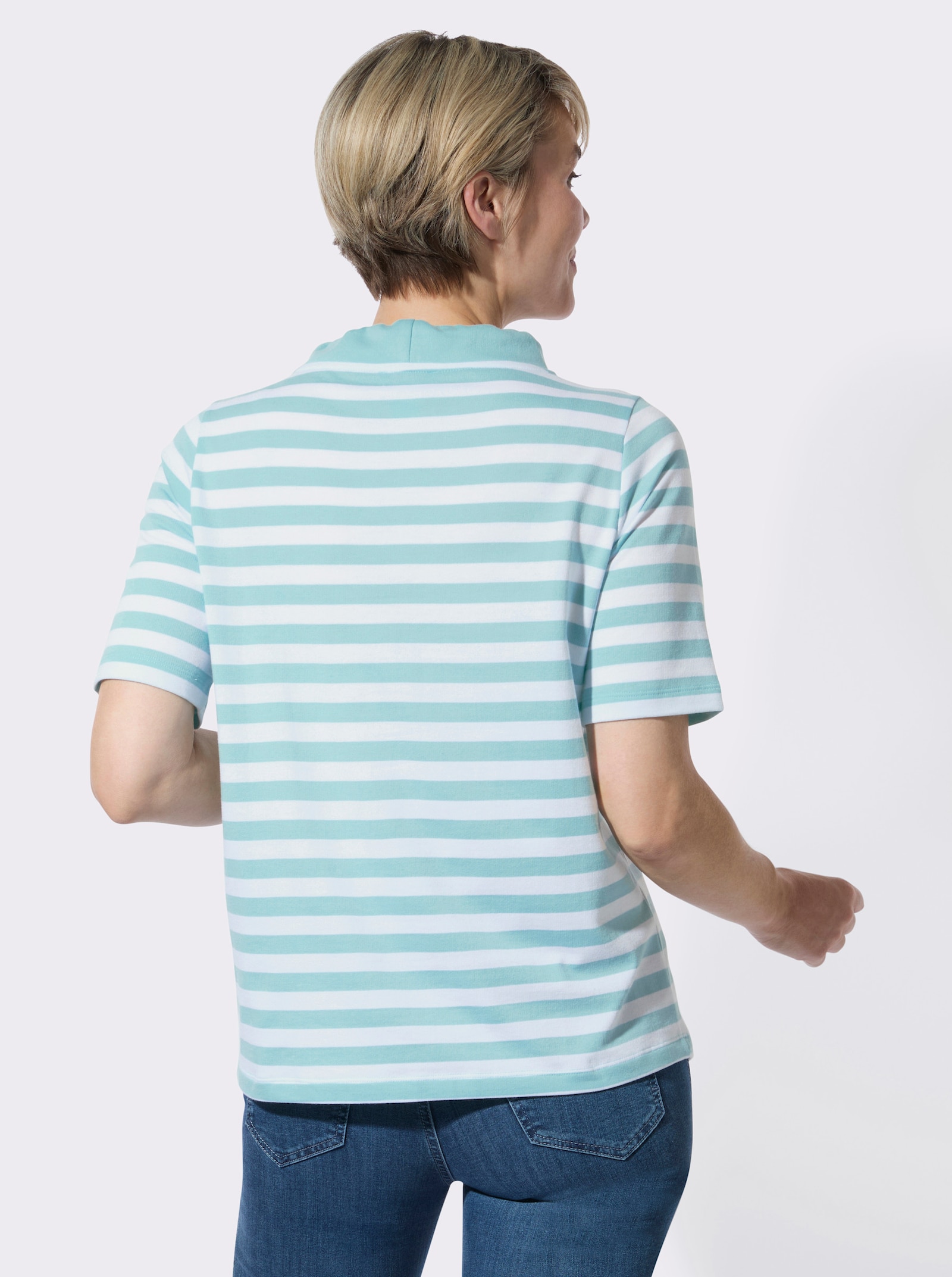 Sweatshirt in Interlock-Qualität - mint-ecru-geringelt