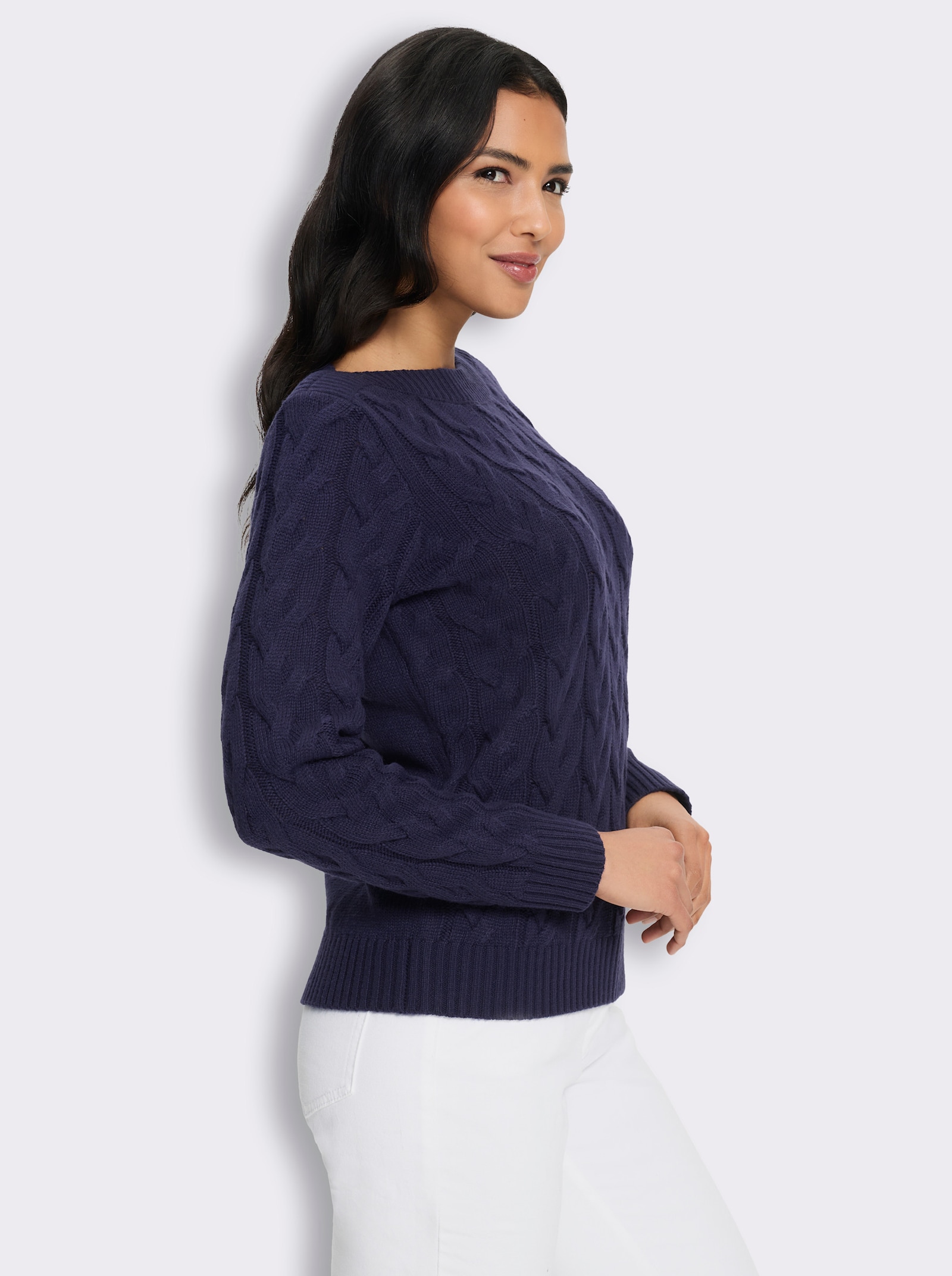 Langarm-Pullover mit Zopfmuster - marine