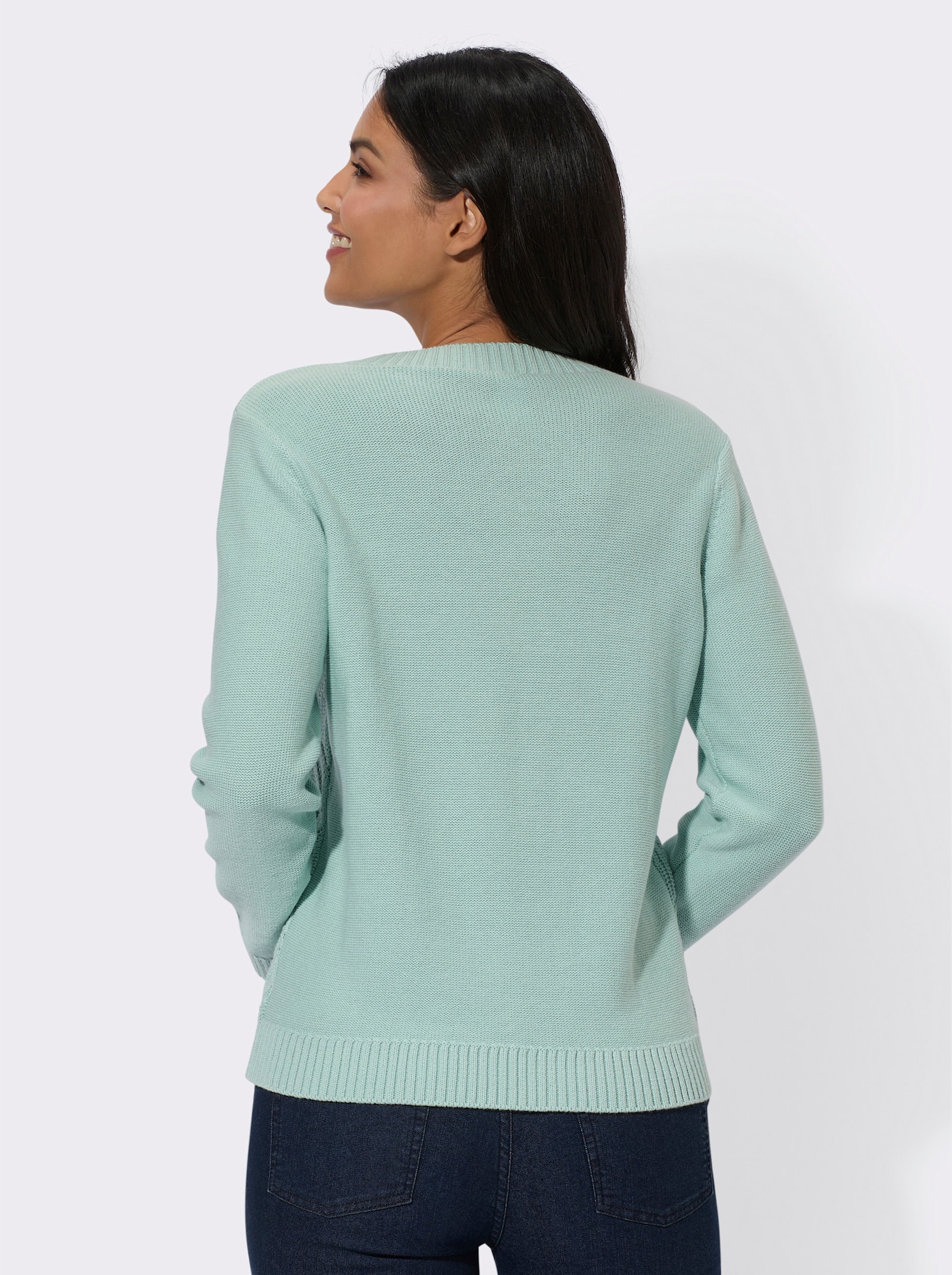 Ajourpullover im Rauten-Muster - kalkmint