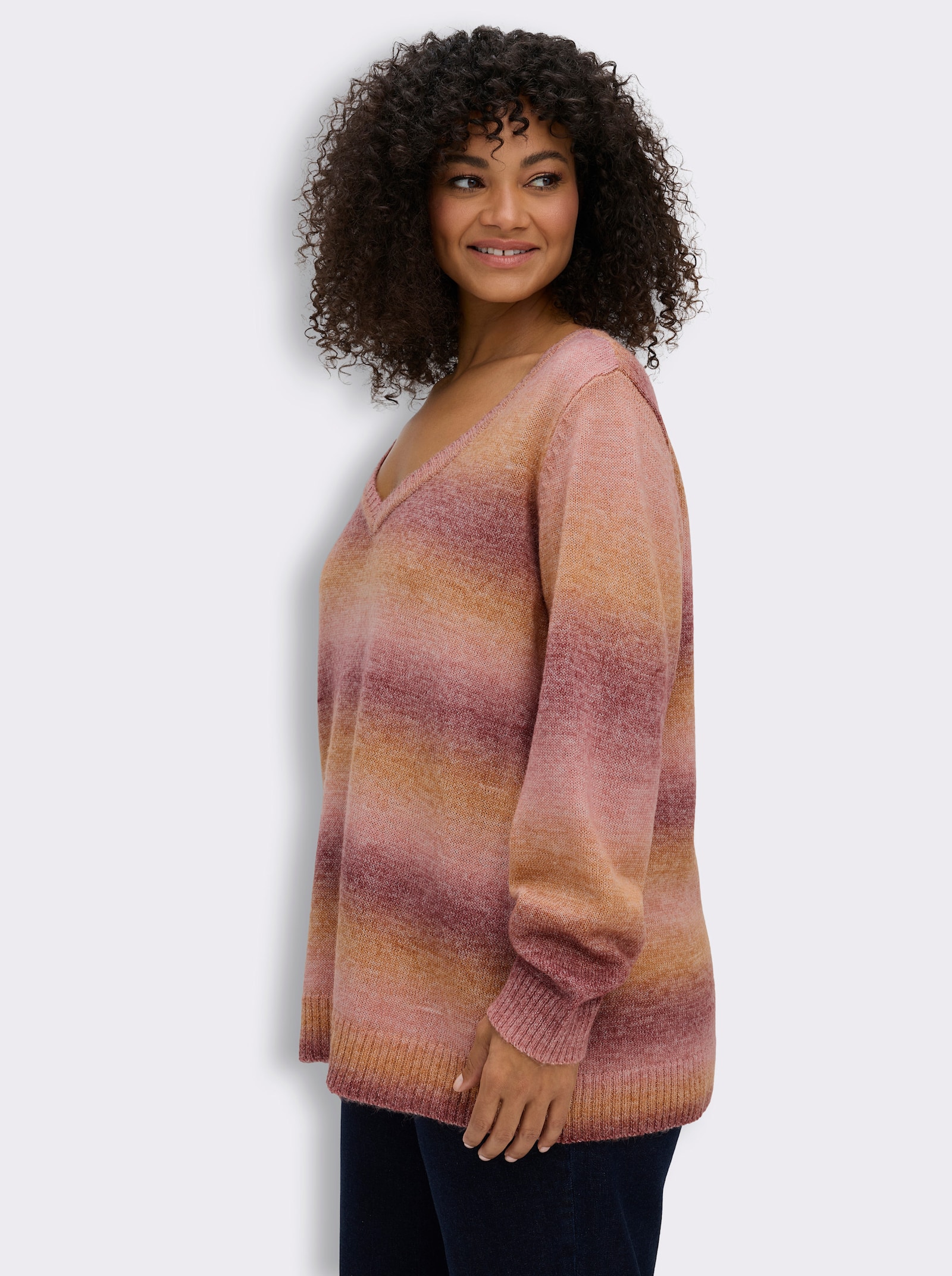 sheego Streifenpullover im Farbverlauf, aus Flauschgarn - terra-cognac-gemustert