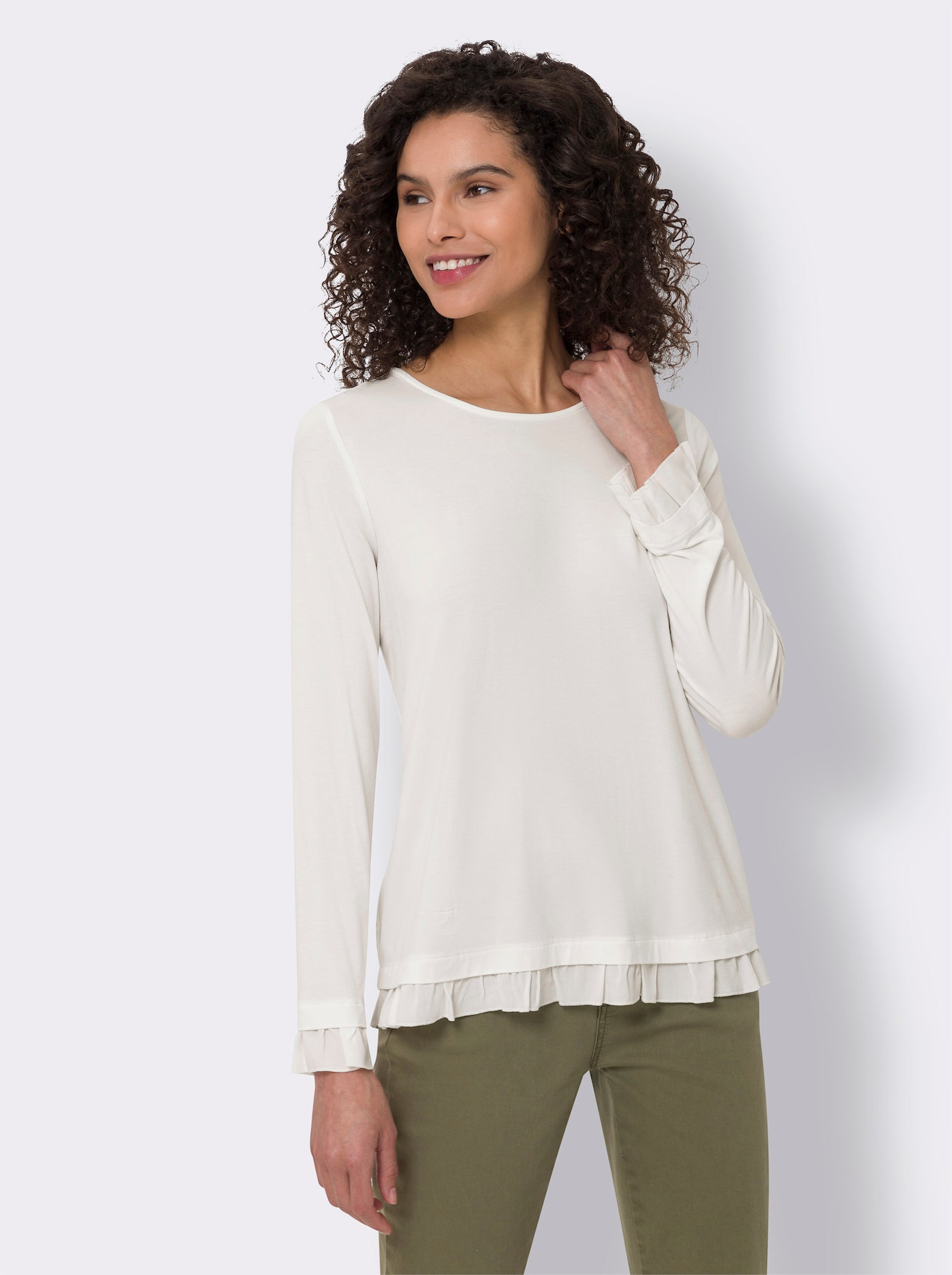 heine Rundhalsshirt mit Rüschen - ecru