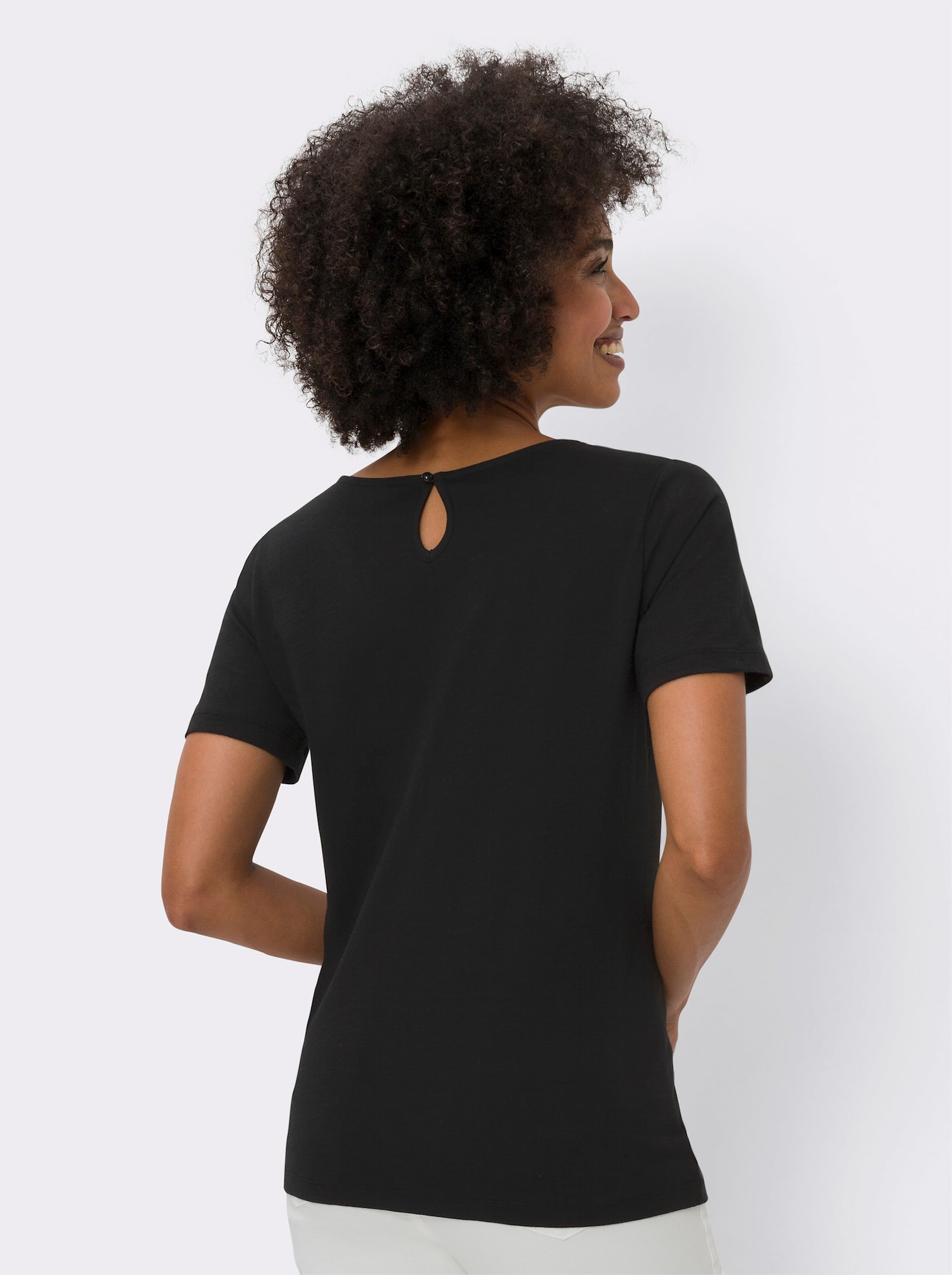 heine Kurzarmshirt mit Spitzendetails - schwarz-ecru