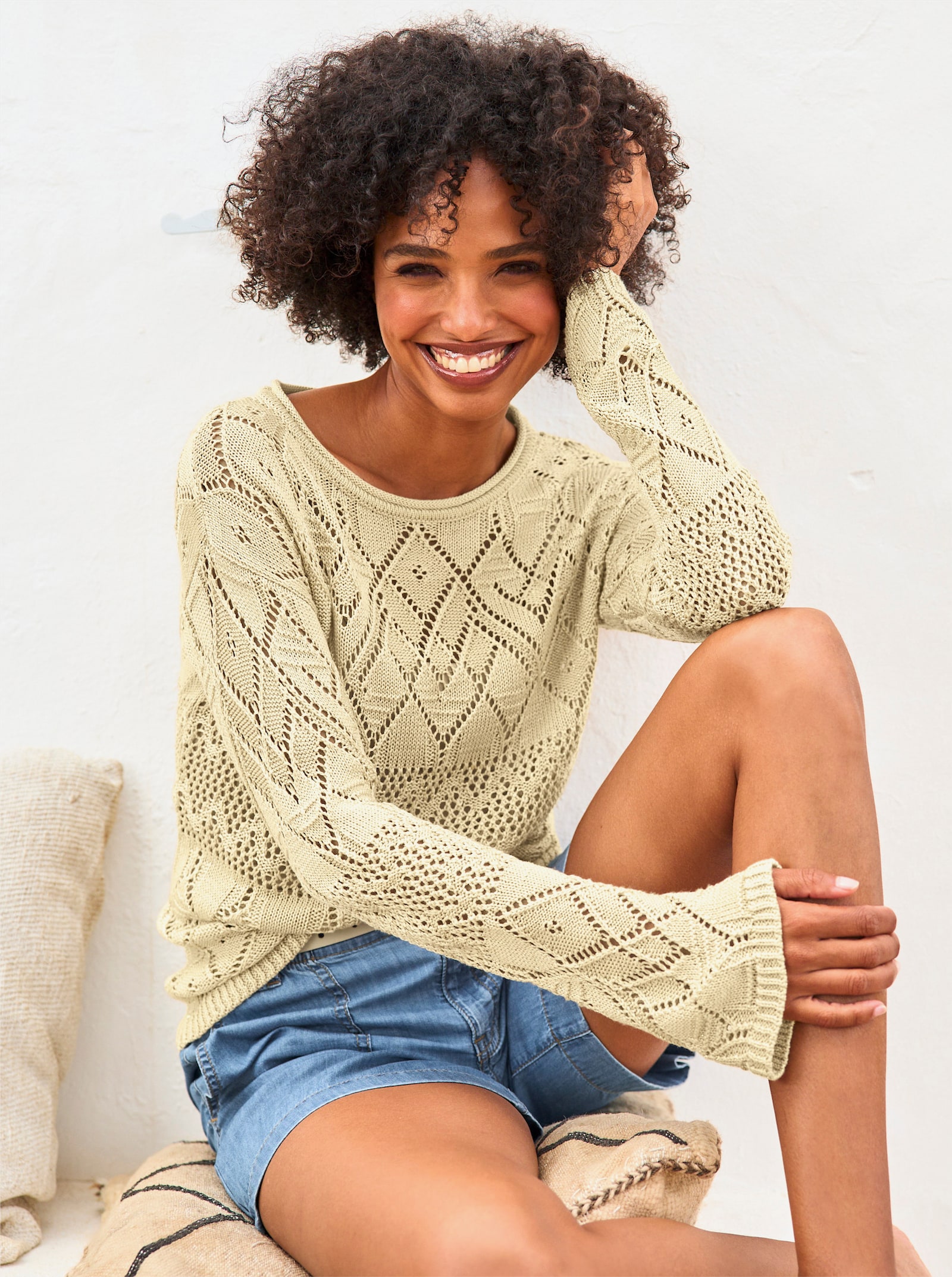 heine Ajourpullover mit Glanzgarn - sand