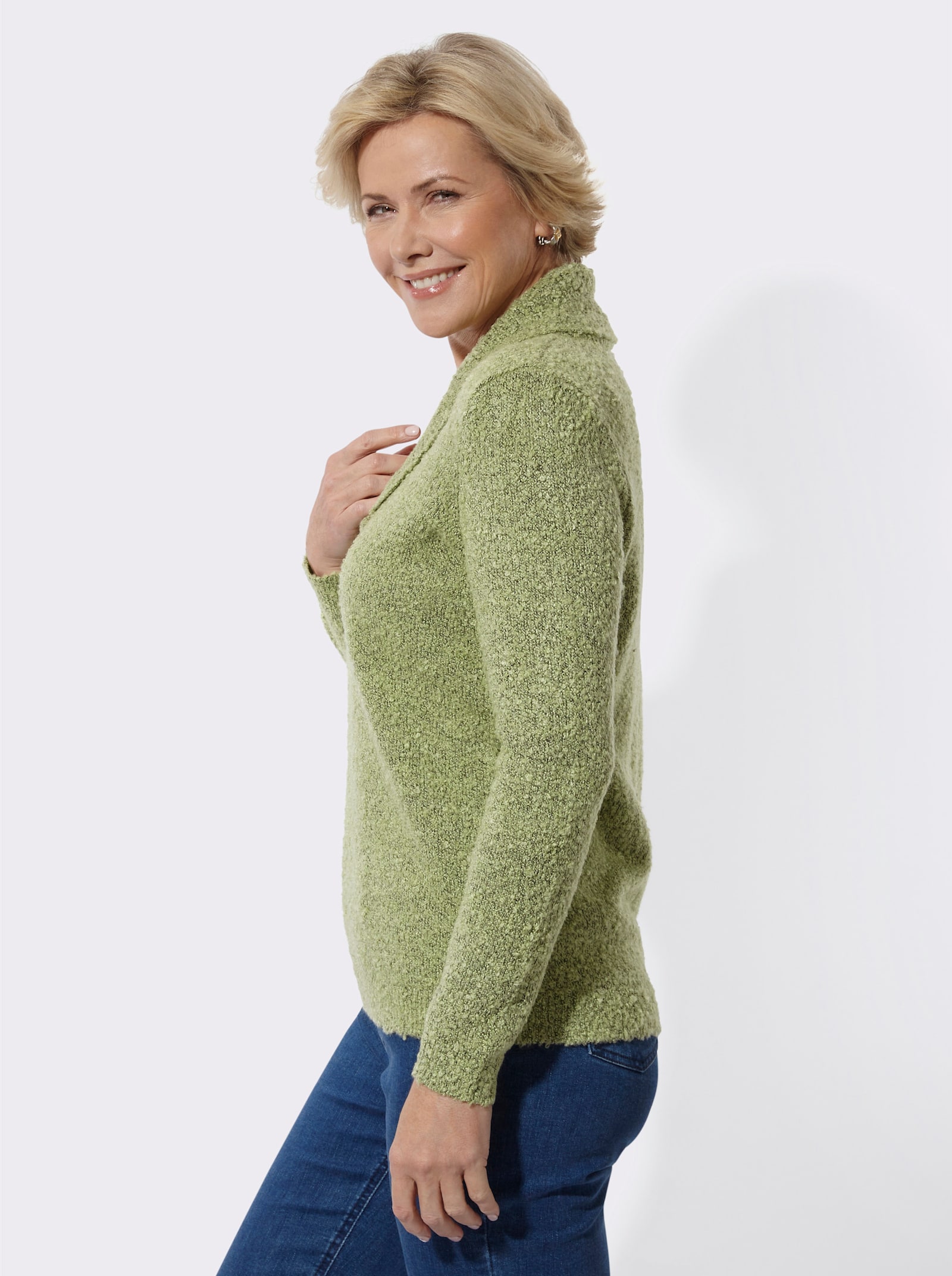 Pullover in 2-in-1-Optik mit Schalkragen - lindgrün