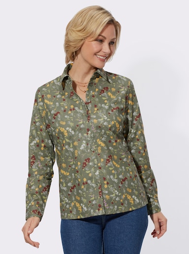 Bluse - khaki-orchidee-bedruckt